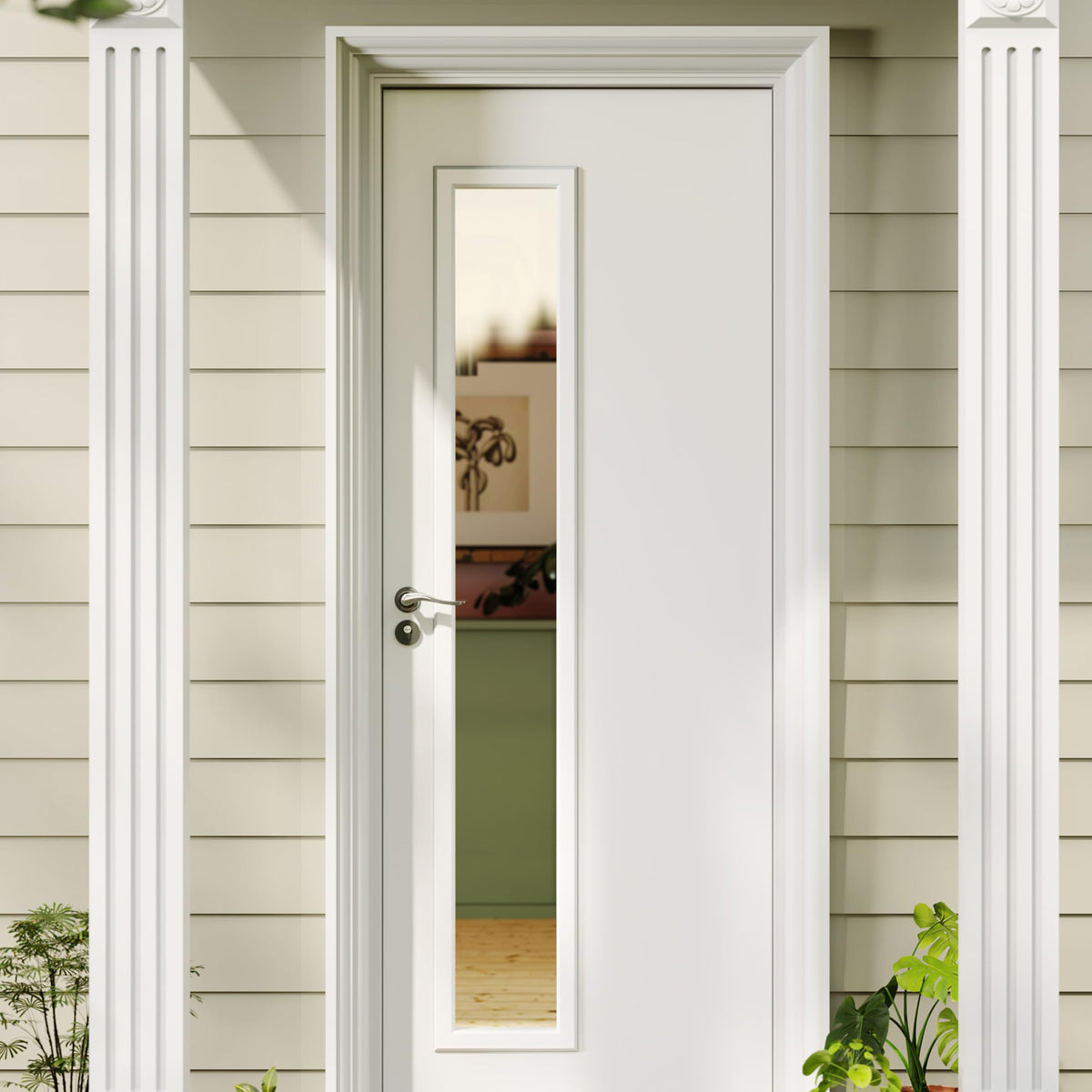 TENONER 1-Lite Slender Tempered Clear Glass Entry Door Glass Inserts Replacement for Enclosed Shutters Insert Kit