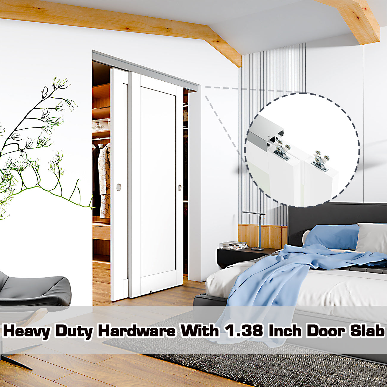 TENONER White MDF 1 Panel Bypass Door for Bedroom, Living Room,Laundry – DIY Painted, Easy Installation with Bypass Hardware Kits