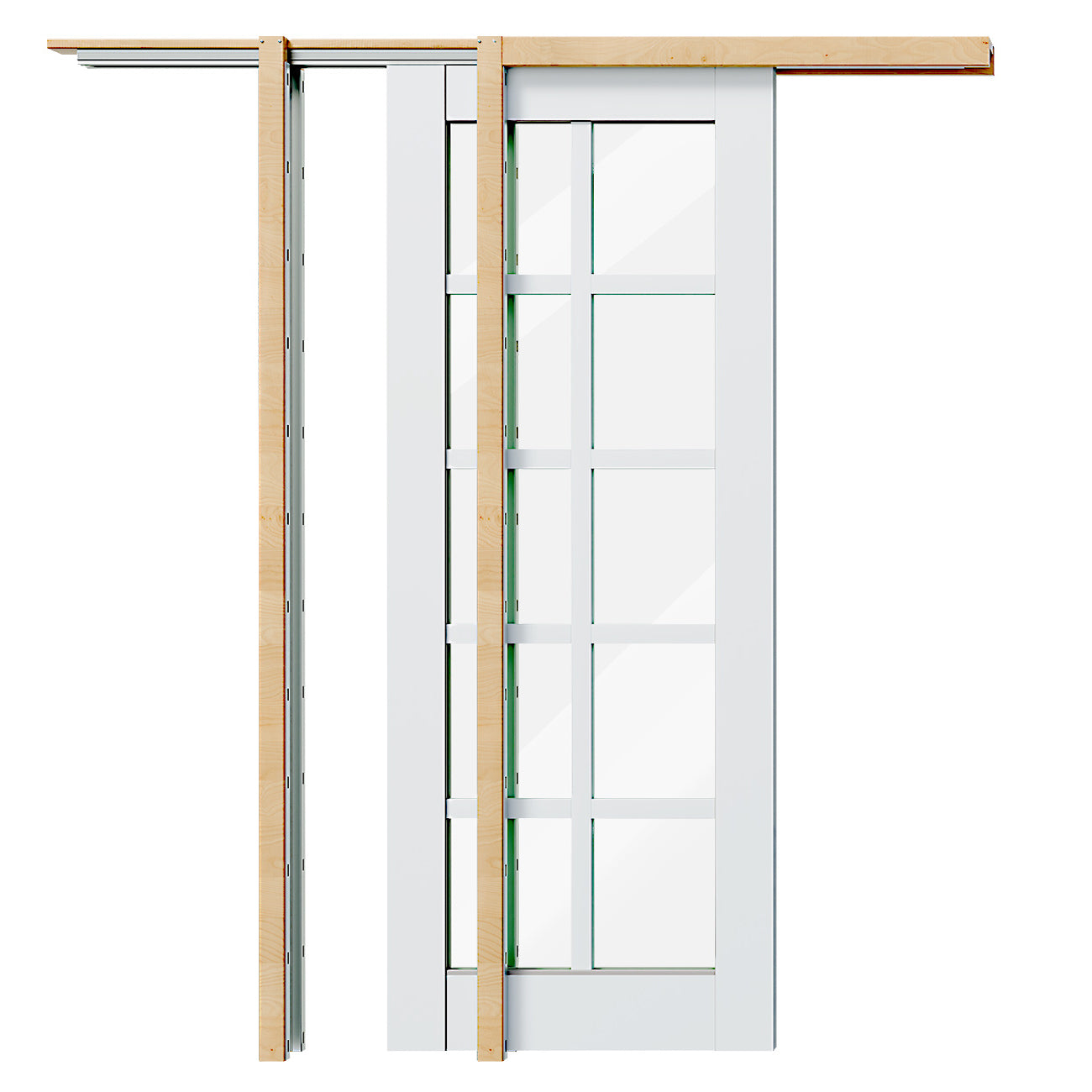 TENONER White MDF 10-Lite Single/Double Sliding Pocket Door for Bedroom, Closet, and Hallway - Space-Saving, Easy to Assemble with Frame and Hardware Kit