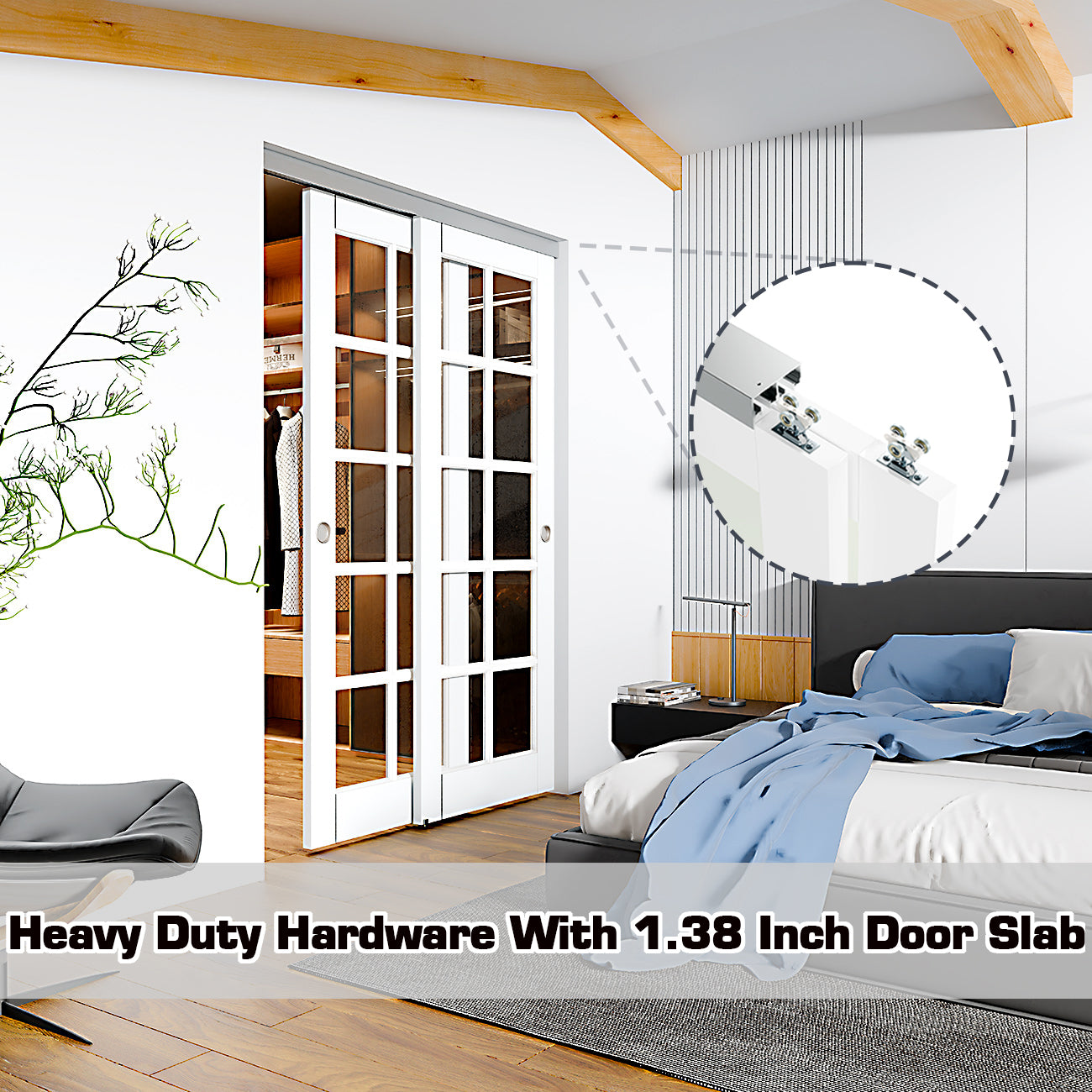TENONER White 10-Lite Clear Glass Bypass Door for Bedroom, Living Room,Laundry – DIY Painted, Easy Installation with Bypass Hardware Kits