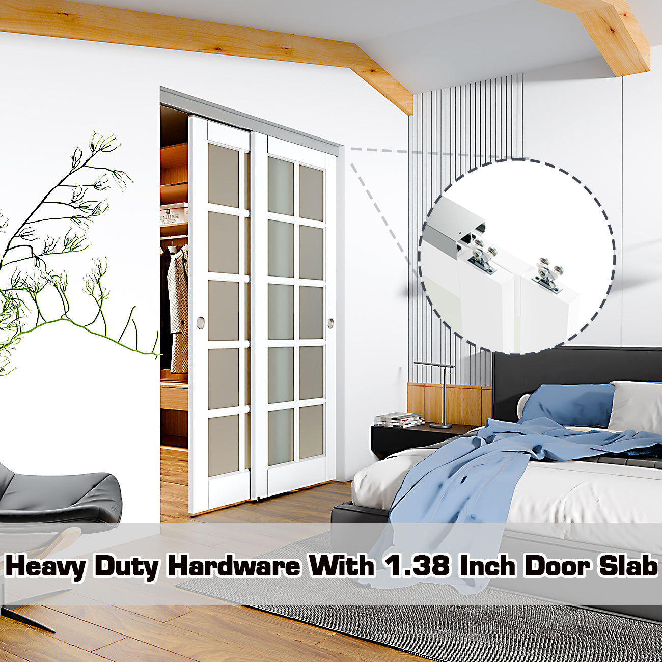 TENONER White 10-Lite Frosted Glass Bypass Door for Bedroom, Living Room,Laundry – DIY Painted, Easy Installation with Bypass Hardware Kits