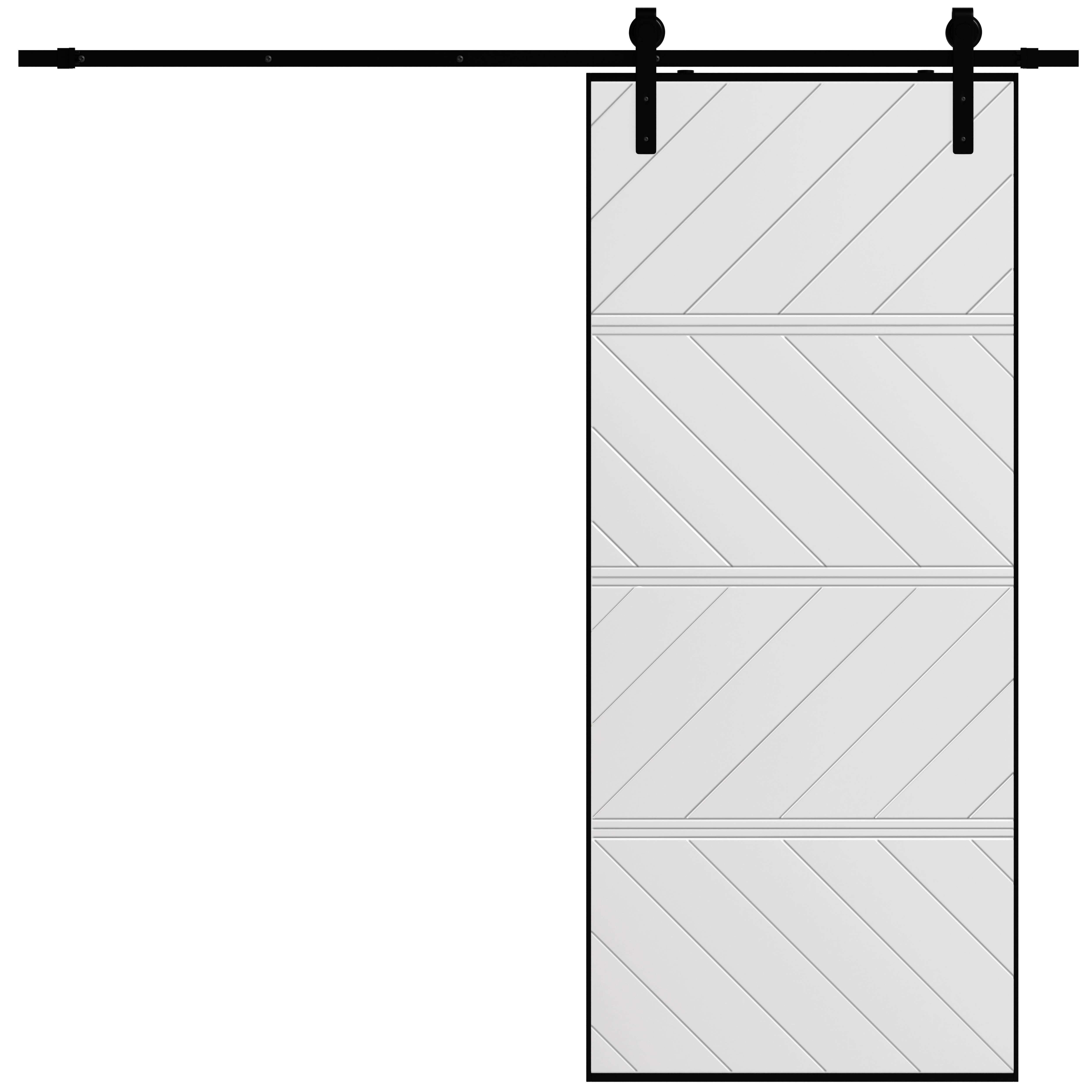 TENONER White Diagonal Stripes MDF 4 Panel Single/Double Sliding Barn Door for Living Rooms, Bedrooms, Laundry – Waterproof, Privacy Protection with Barn Door Hardware Kits