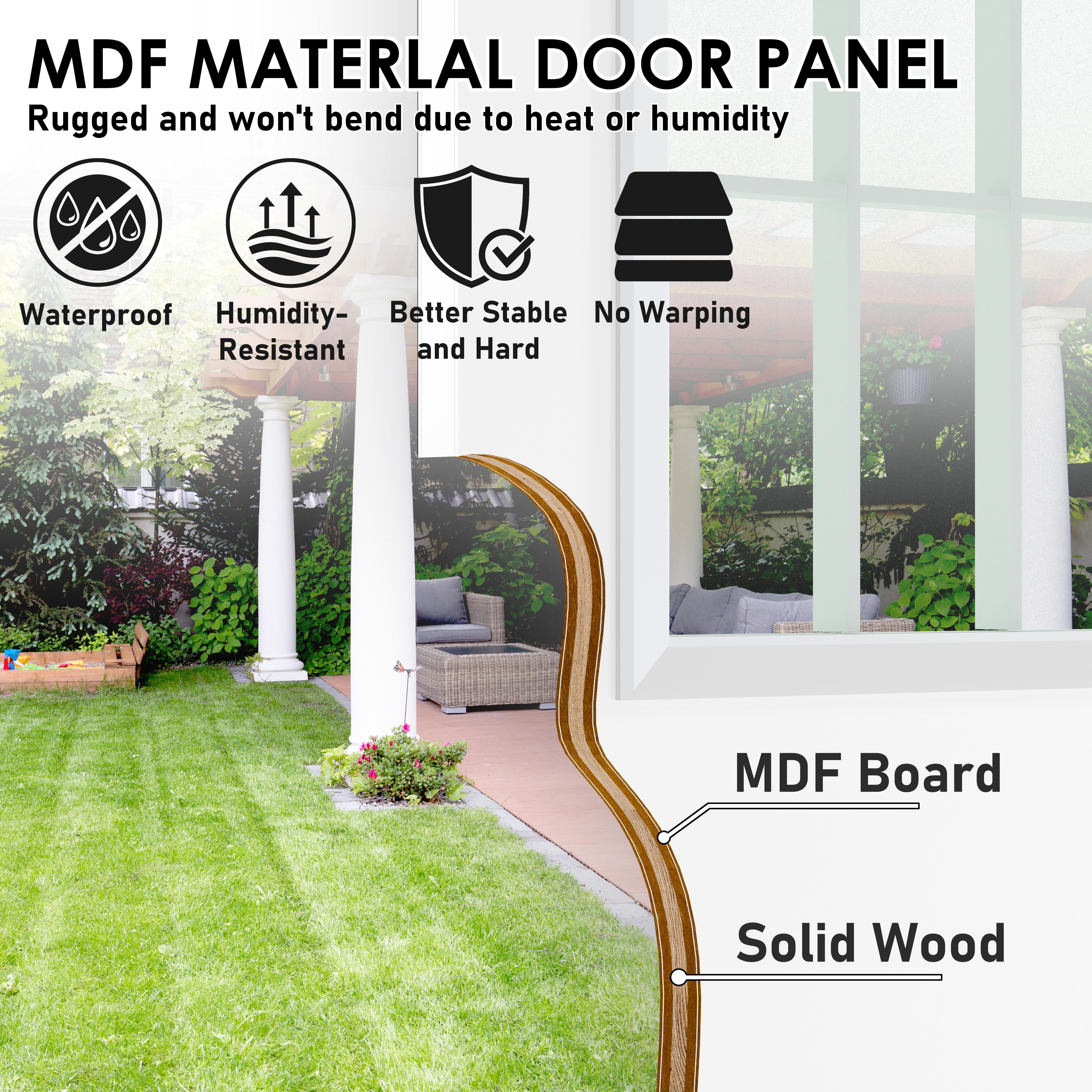 TENONER White Primed 1-Lite Silk-Screened Glass Universal Exterior Door Slab without Large Pet Door – Ideal for Entrance, Easy to install, No Hinges or Handles Included