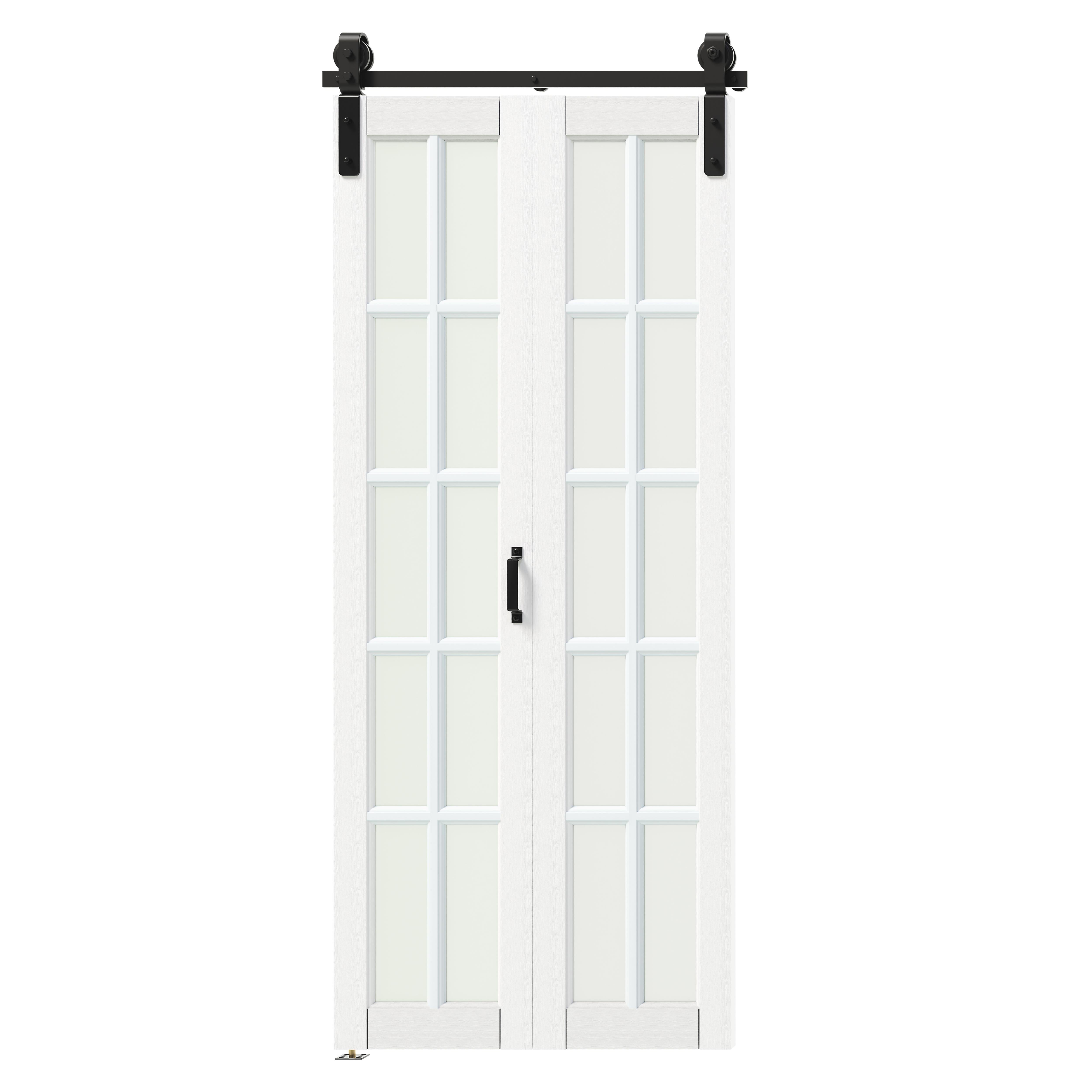 TENONER White 10-Lite Frosted Glass Bi-Fold Sliding Barn Door for Closet, Bedroom, Wardrobe - Space-Saving and Privacy Protection with Hardware Kits