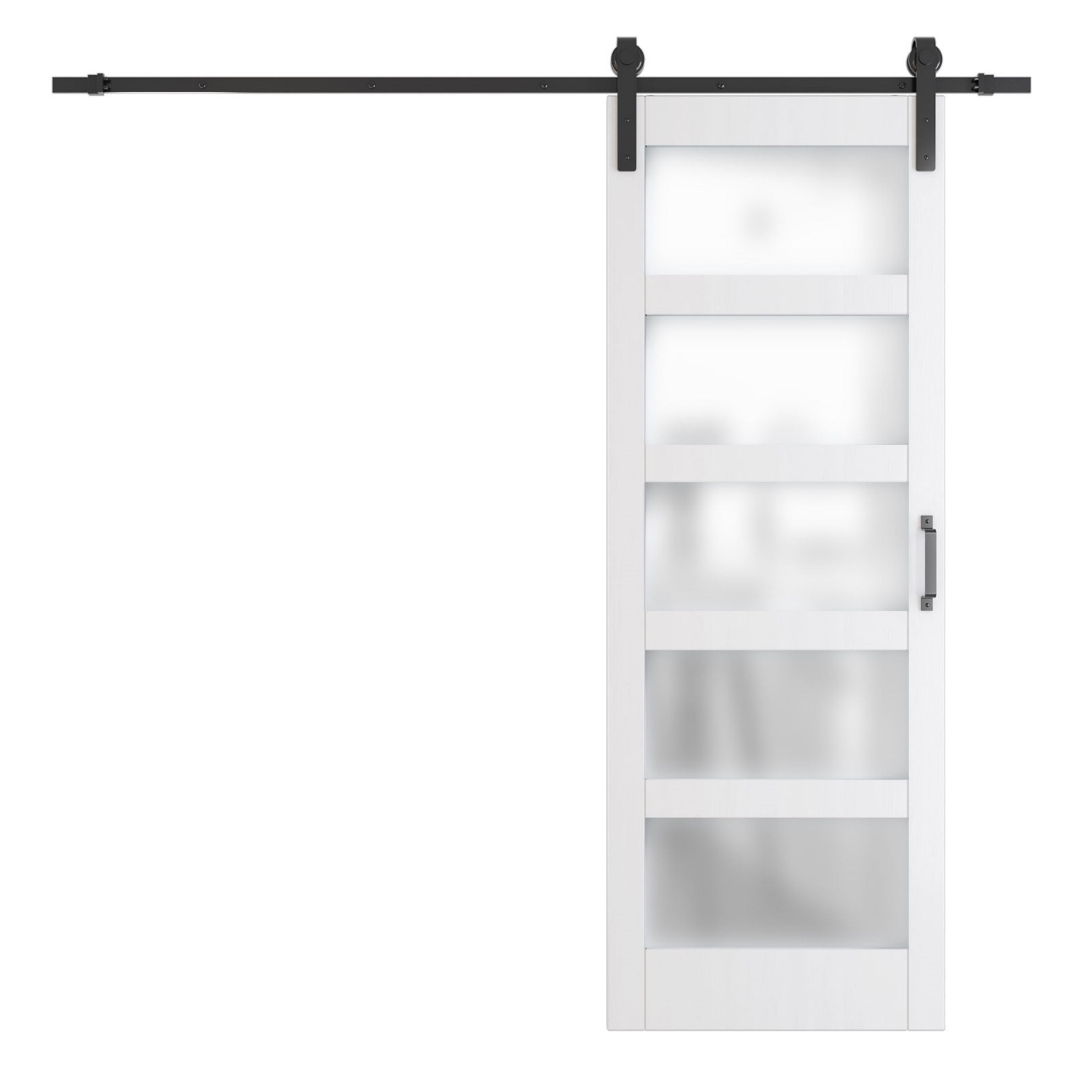 TENONER White MDF 5-Lite Frosted Glass Single/Double Sliding Barn Doors for Living Rooms, Bedrooms, Kitchen – Easy Installation, Durability with Barn Door Hardware Kits