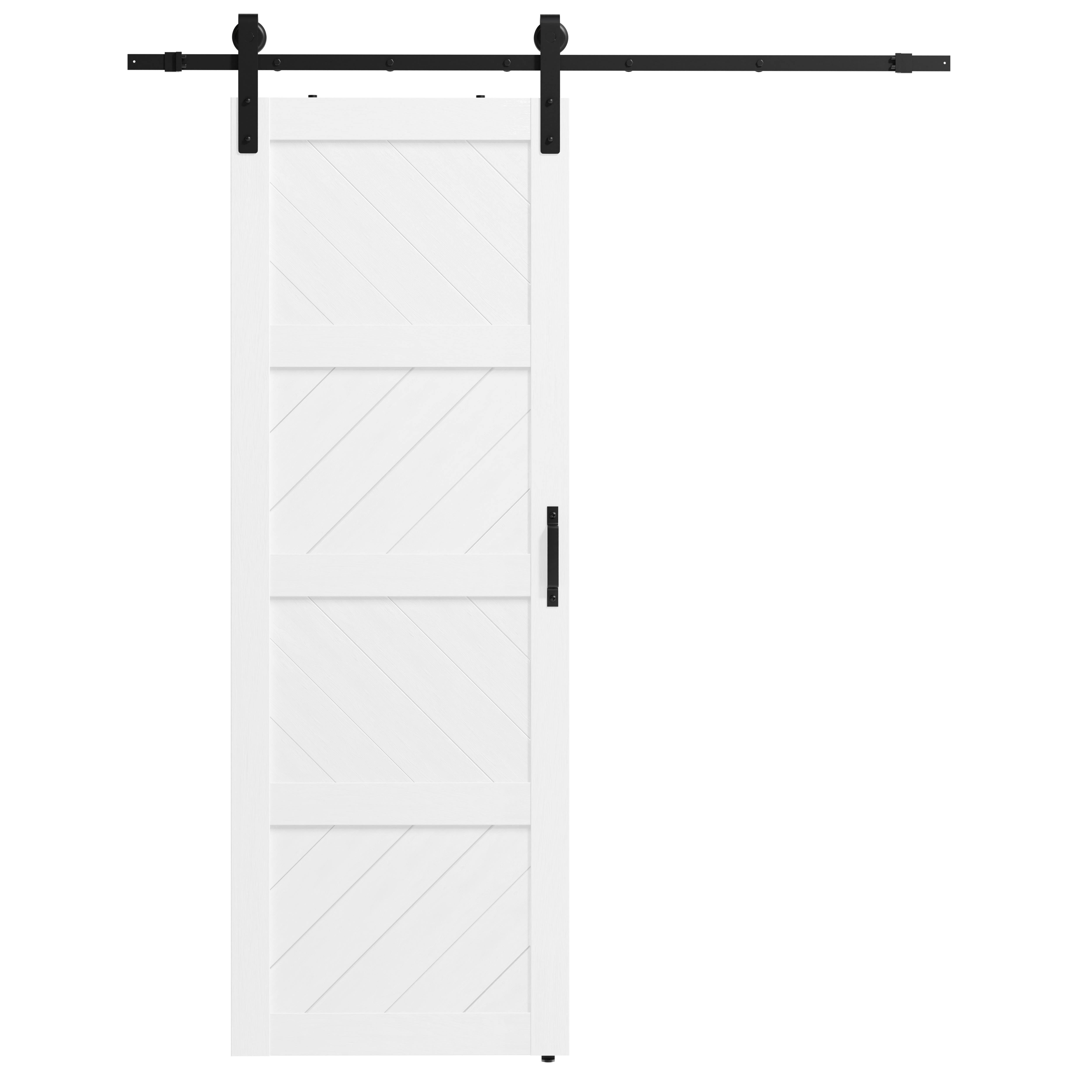 TENONER White Diagonal Stripes MDF 4 Panel Single/Double Sliding Barn Door for Living Rooms, Bedrooms, Laundry – Waterproof, Privacy Protection with Barn Door Hardware Kits