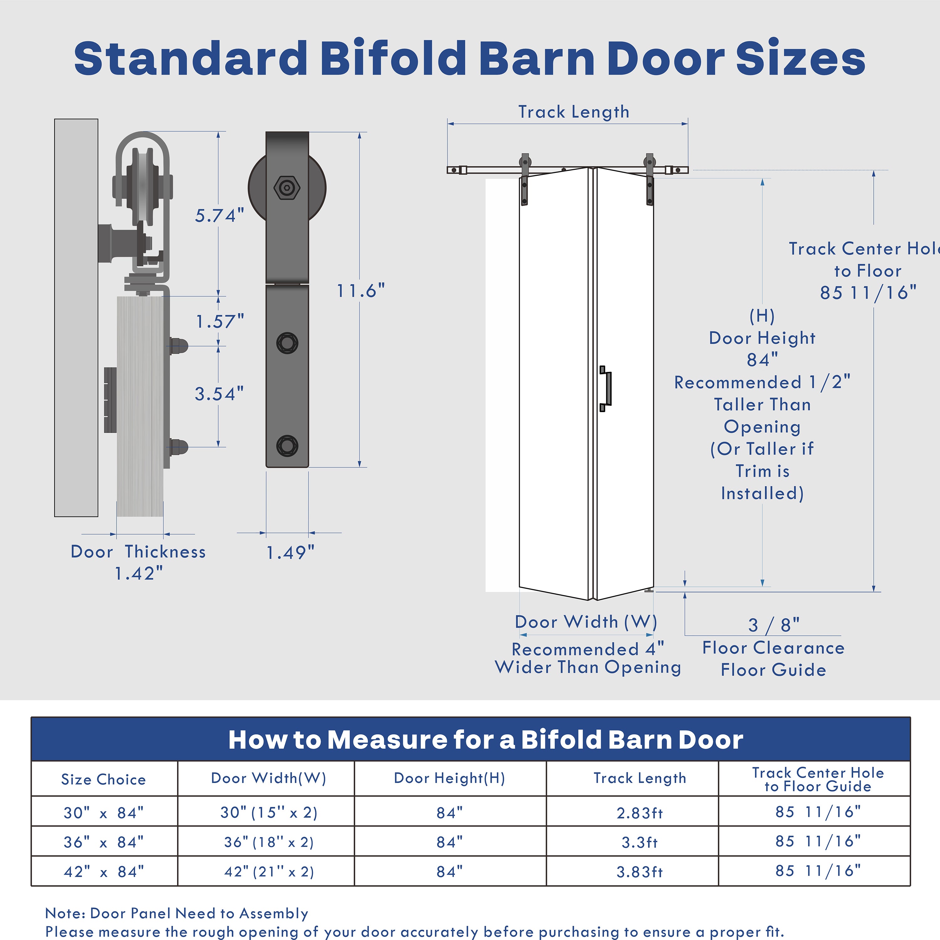 TENONER White MDF 3-Lite Tempered Frosted Glass Bi-Fold Sliding Barn Door for Closet, Bedroom, Laundry Room - Space-Saving and Pre-Drilled with Hardware Kits