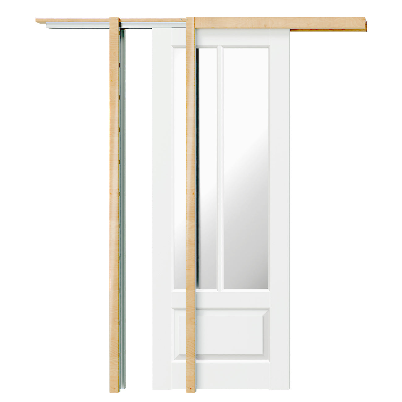 TENONER White MDF 2-Lite Mirror Single/Double Sliding Pocket Door for Bedroom, Closet, and Hallway - Space-Saving, Easy to Assemble with Frame and Hardware Kit