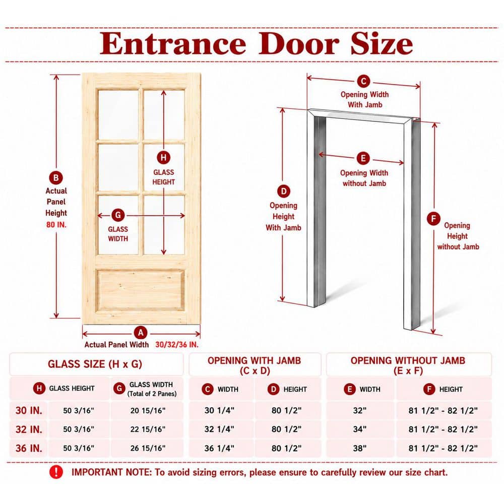 TENONER 6-Light Tempered Clear Glass Pine Wood Exterior Front Entry Doors