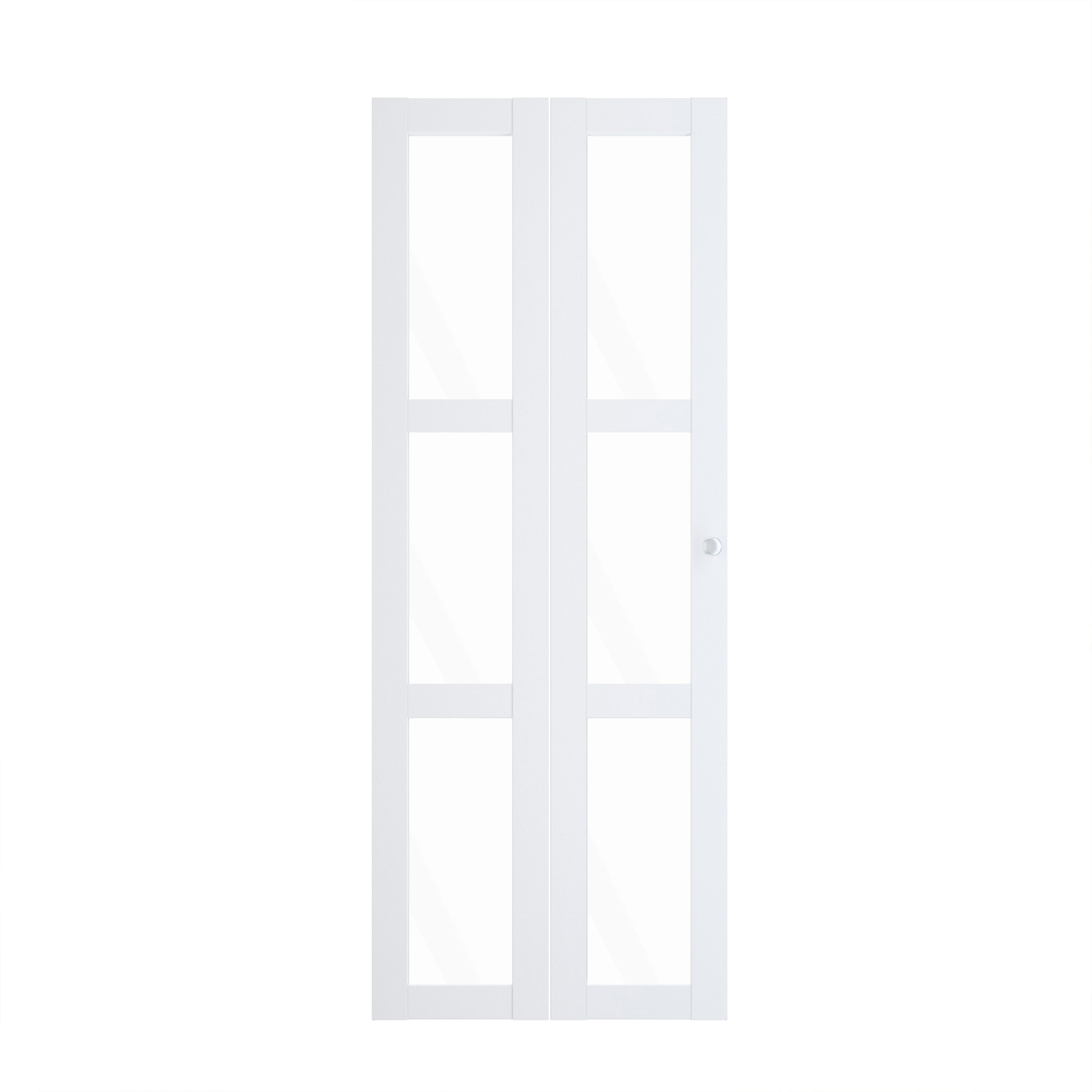 TENONER White MDF 3-Lite Clear Glass Bi-Fold Door for Closet, Laundry Room, Bathroom - Light Enhancing and Space-Saving with Hardware Kits