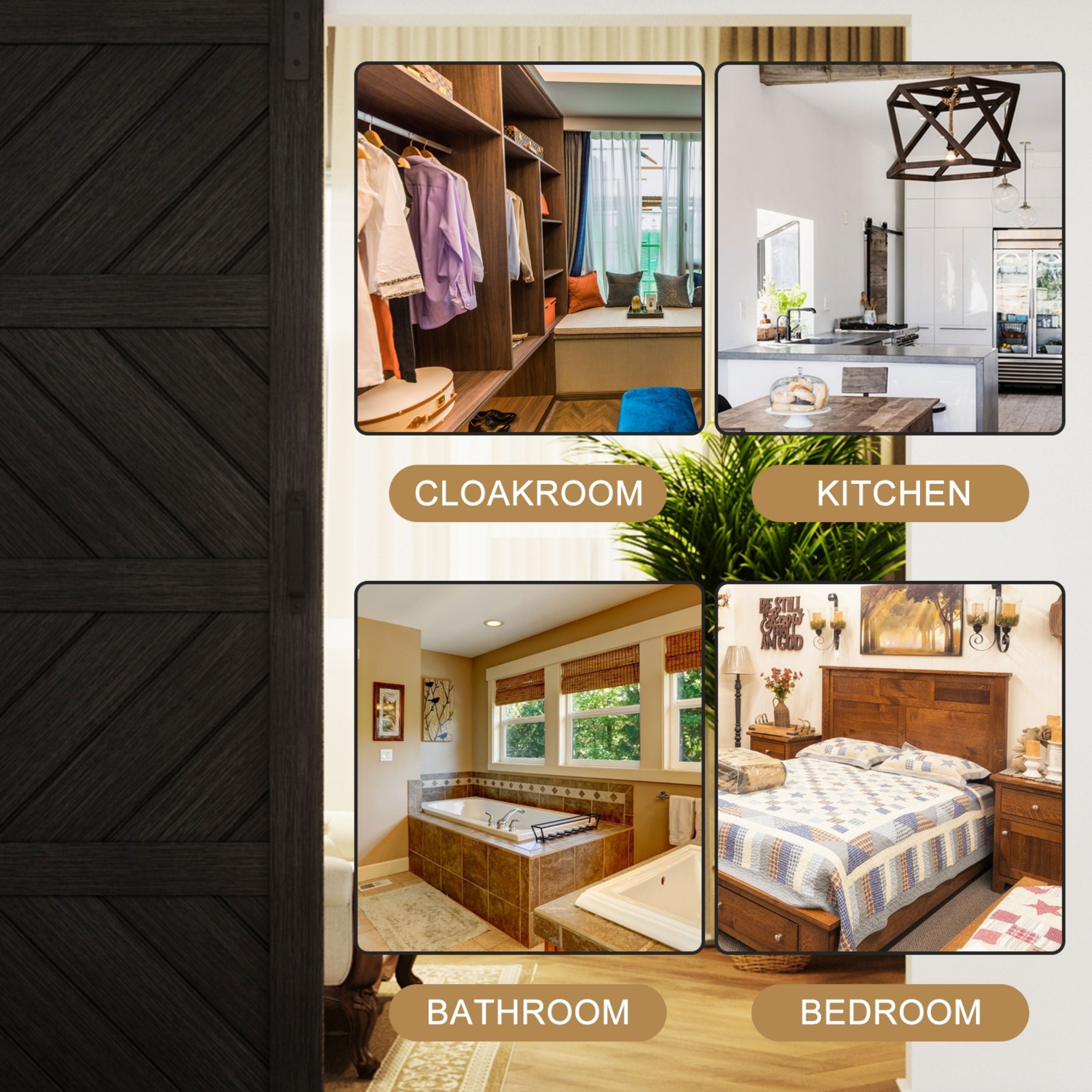 TENONER Black MDF 4 Panel Single/Double Sliding Barn Door for Closet, Bedroom, Laundry - Privacy Protection, Easy Cleaning With Barn Door Hardware Kits(Disassembled)