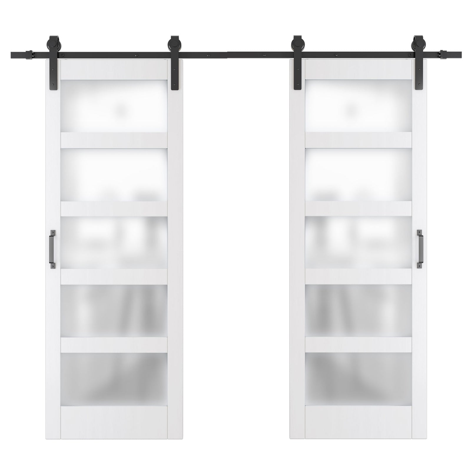 TENONER White MDF 5-Lite Frosted Glass Single/Double Sliding Barn Doors for Living Rooms, Bedrooms, Kitchen – Easy Installation, Durability with Barn Door Hardware Kits
