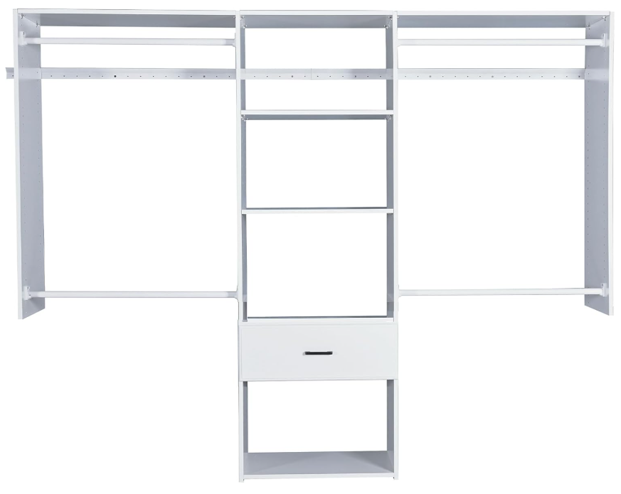 TENONER White Wall Mounted Closet System, Large Garment Rack Shelves and One Drawer for Bedroom and Livingroom Need to be Assemble , Space-Saving with Hanging Rod and All Hardware Kits