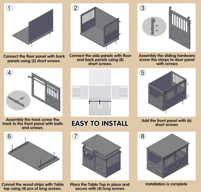 TENONER White Wooden Dog Crate Furniture with Sliding Door, Dog Kennel Furniture Side End Table, Barn Door Large Pet Crate for Small to Medium Dogs, Need to Assembly
