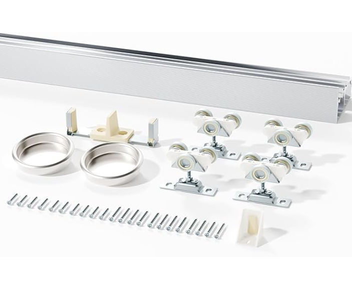 Tenoner Silver Aluminum Bypass Sliding Door Hardware Kit, Double Track Bypass Closet Door Hardware - Smoothly and Quietly