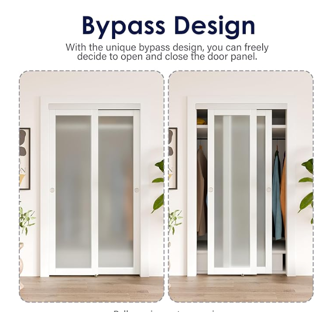 Tenoner Silver Aluminum Bypass Sliding Door Hardware Kit, Double Track Bypass Closet Door Hardware - Smoothly and Quietly