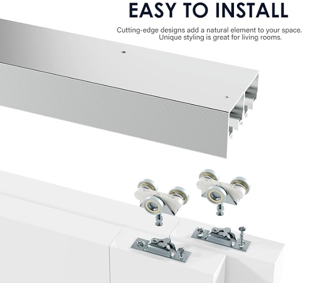 Tenoner Silver Aluminum Bypass Sliding Door Hardware Kit, Double Track Bypass Closet Door Hardware - Smoothly and Quietly
