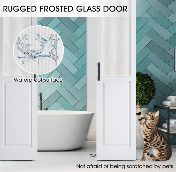 TENONER White MDF 1/2-Lite Arched Reeded Glass Sliding Barn Doors for Living Rooms, Bedrooms, or Kitchen – Waterproof Covering, Privacy Protection with Barn Door Hardware Kits