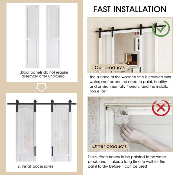 TENONER White MDF 1/2-Lite Arched Reeded Glass Sliding Barn Doors for Living Rooms, Bedrooms, or Kitchen – Waterproof Covering, Privacy Protection with Barn Door Hardware Kits