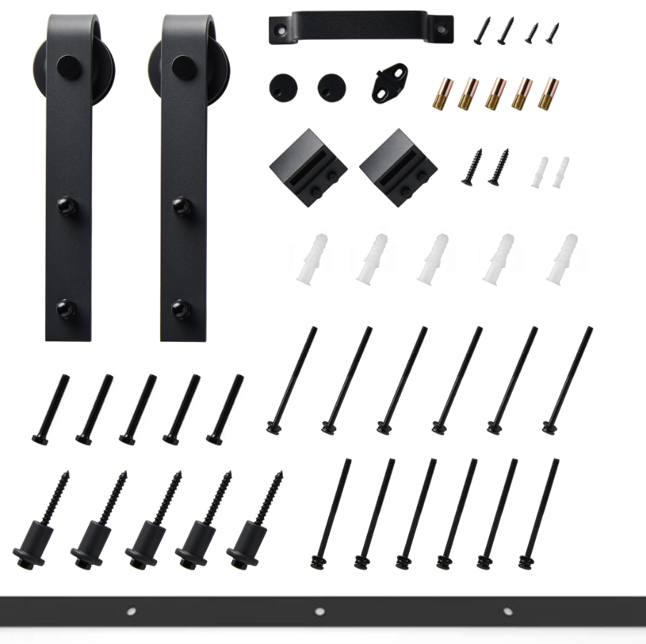 TENONER White Diagonal Stripes MDF 4 Panel Single/Double Sliding Barn Door for Living Rooms, Bedrooms, Laundry – Waterproof, Privacy Protection with Barn Door Hardware Kits