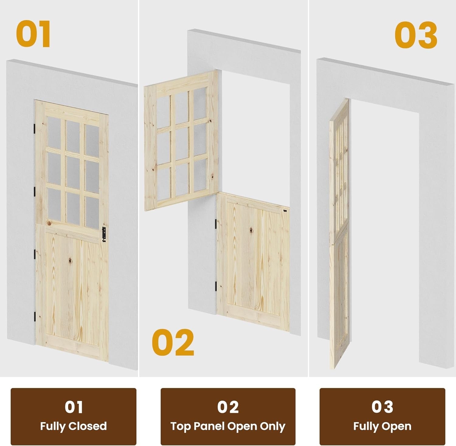 TENONER Pine Color Pine Wood 9-Lite Clear Glass Split Single Interior Dutch Door Slab for Living Room, Bedroom, Closet – Space-Saving, DIY Painted without Door Hinges
