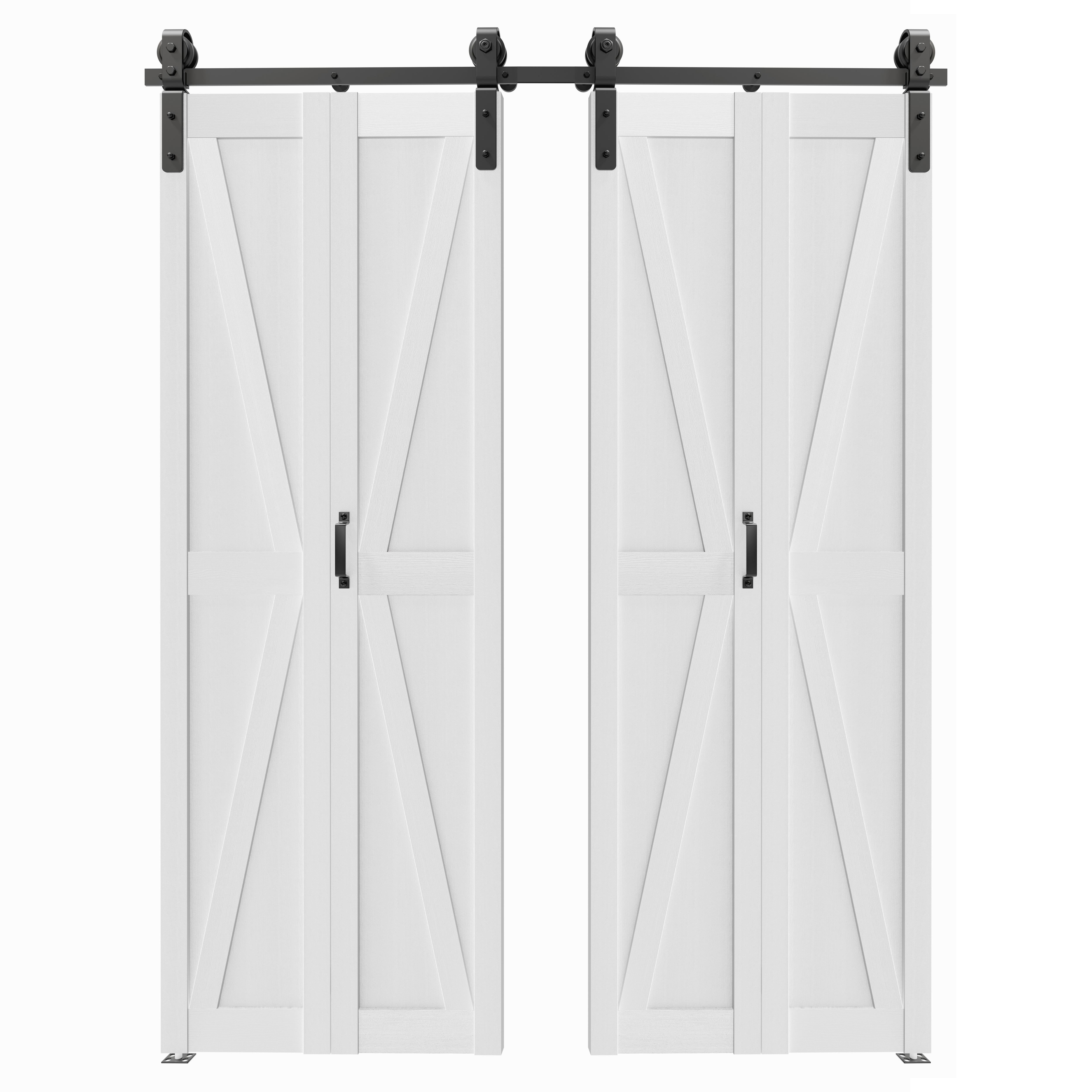 TENONER White MDF K-Shaped Bi-Fold Sliding Barn Door for Closet, Pantry, Laundry Room - Space-Saving and Smooth Operation with Hardware Kits