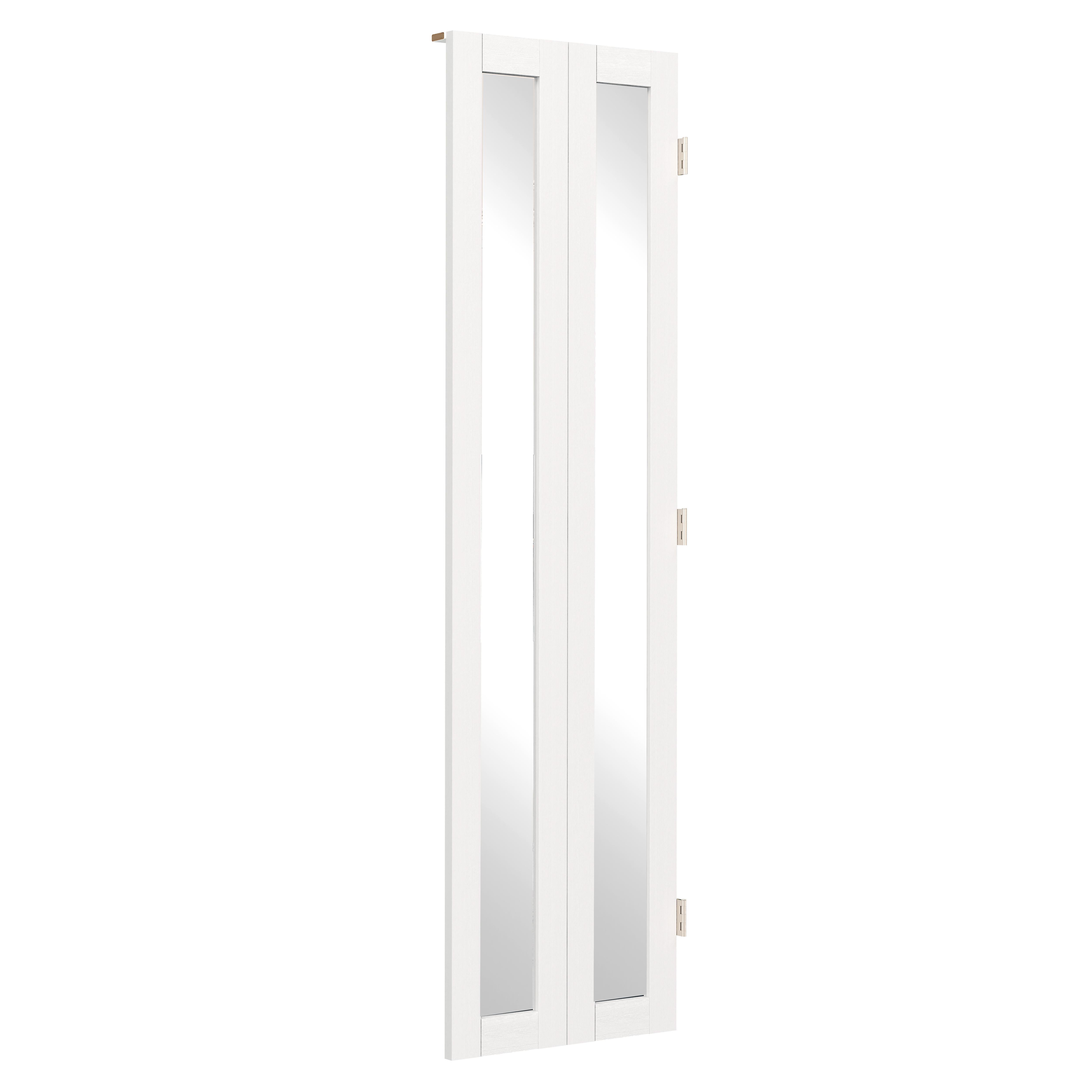 TENONER White MDF 1-Lite Mirror Glass 180-Bi-Fold Door for Closet, Laundry Room, Bathroom - Light Enhancing and Space-Saving with Hardware Kits