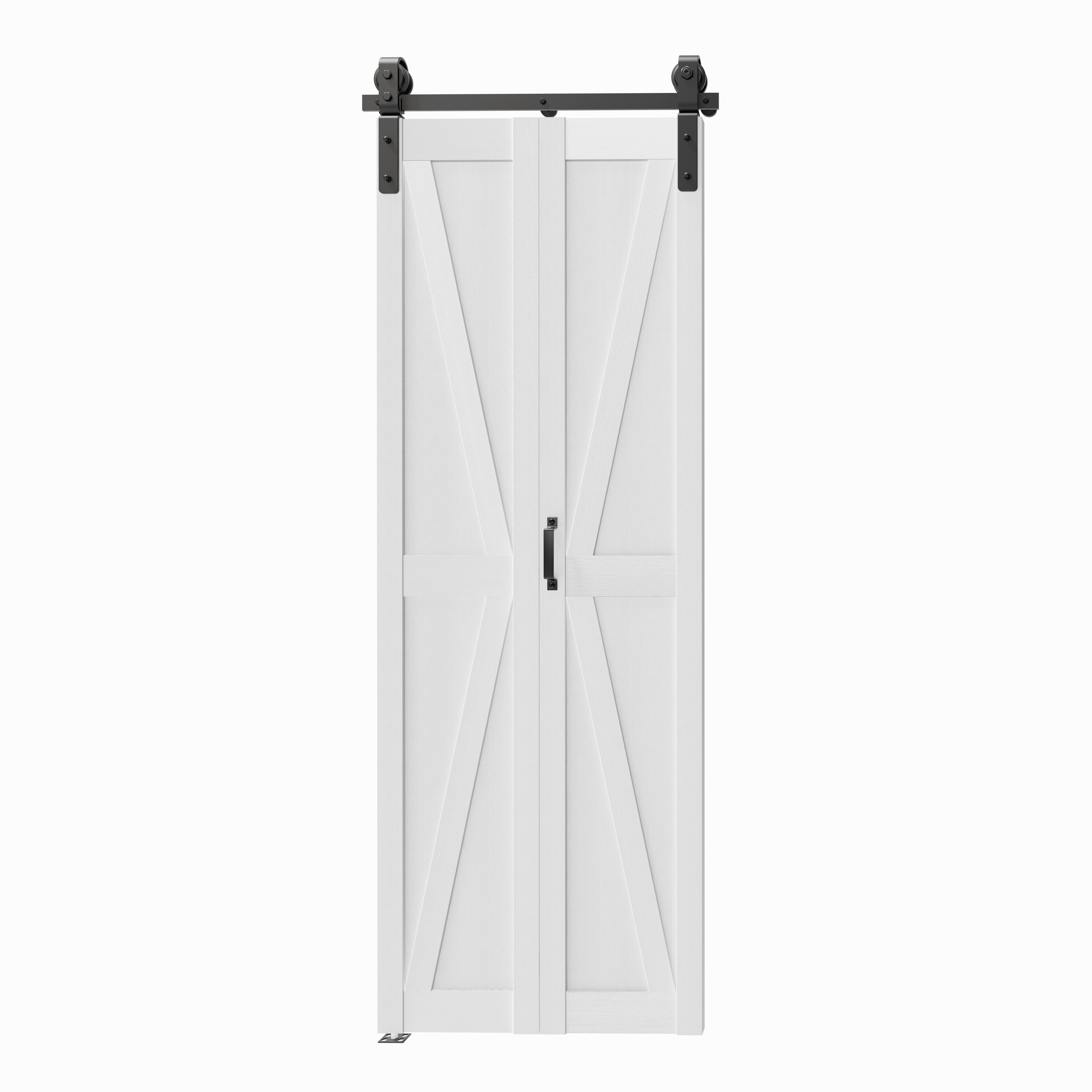 TENONER White MDF K-Shaped Bi-Fold Sliding Barn Door for Closet, Pantry, Laundry Room - Space-Saving and Smooth Operation with Hardware Kits
