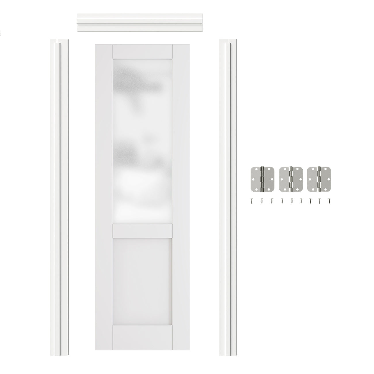 TENONER White MDF 1/2 Lite Frosted Glass Interior Prehung Door for Wardrobe, Bedroom, Pantry – Easy to Install, Stylish and Privacy Enhancing, with Door Jamb and Hareware Kit