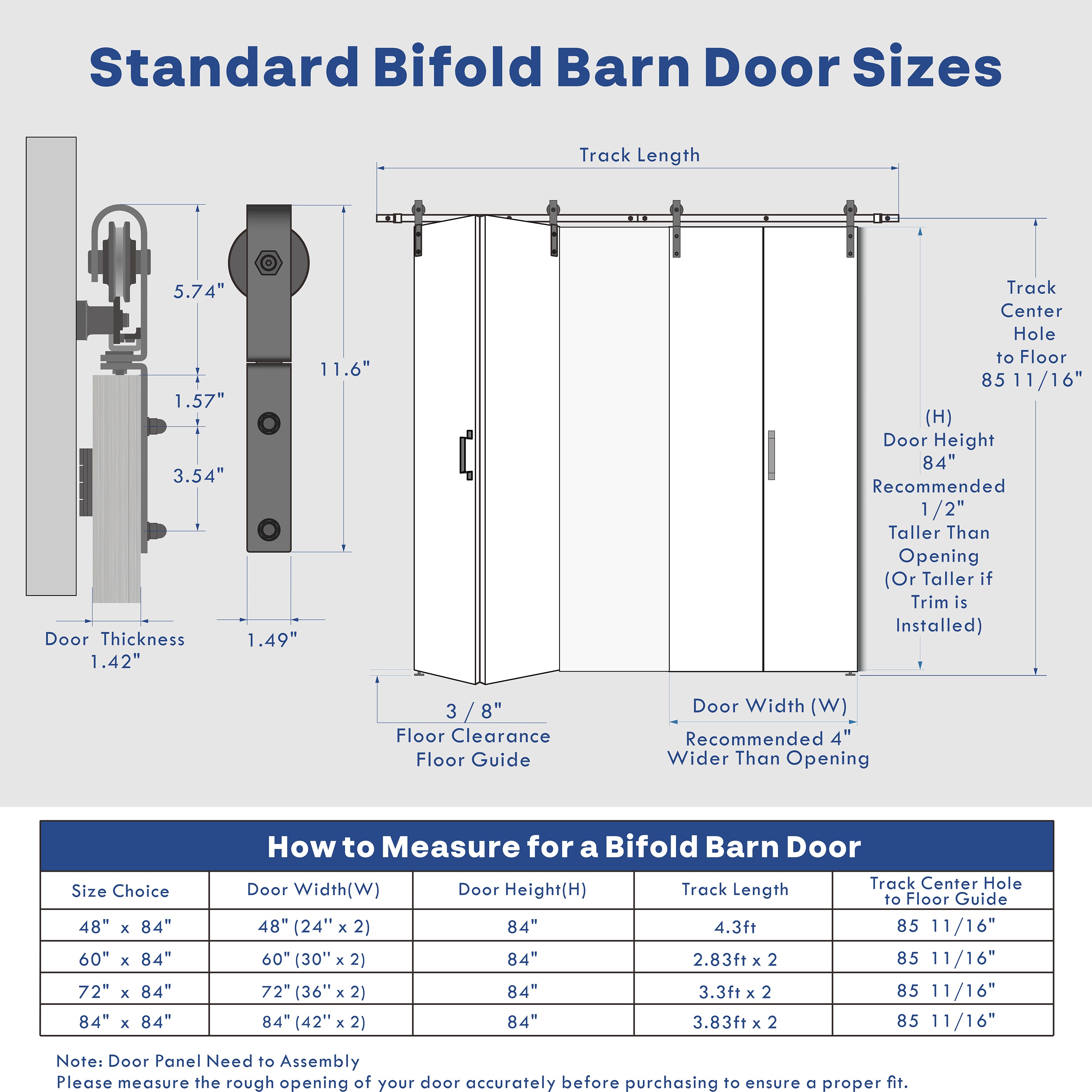 TENONER White MDF 3-Lite Tempered Frosted Glass Bi-Fold Sliding Barn Door for Closet, Bedroom, Laundry Room - Space-Saving and Pre-Drilled with Hardware Kits