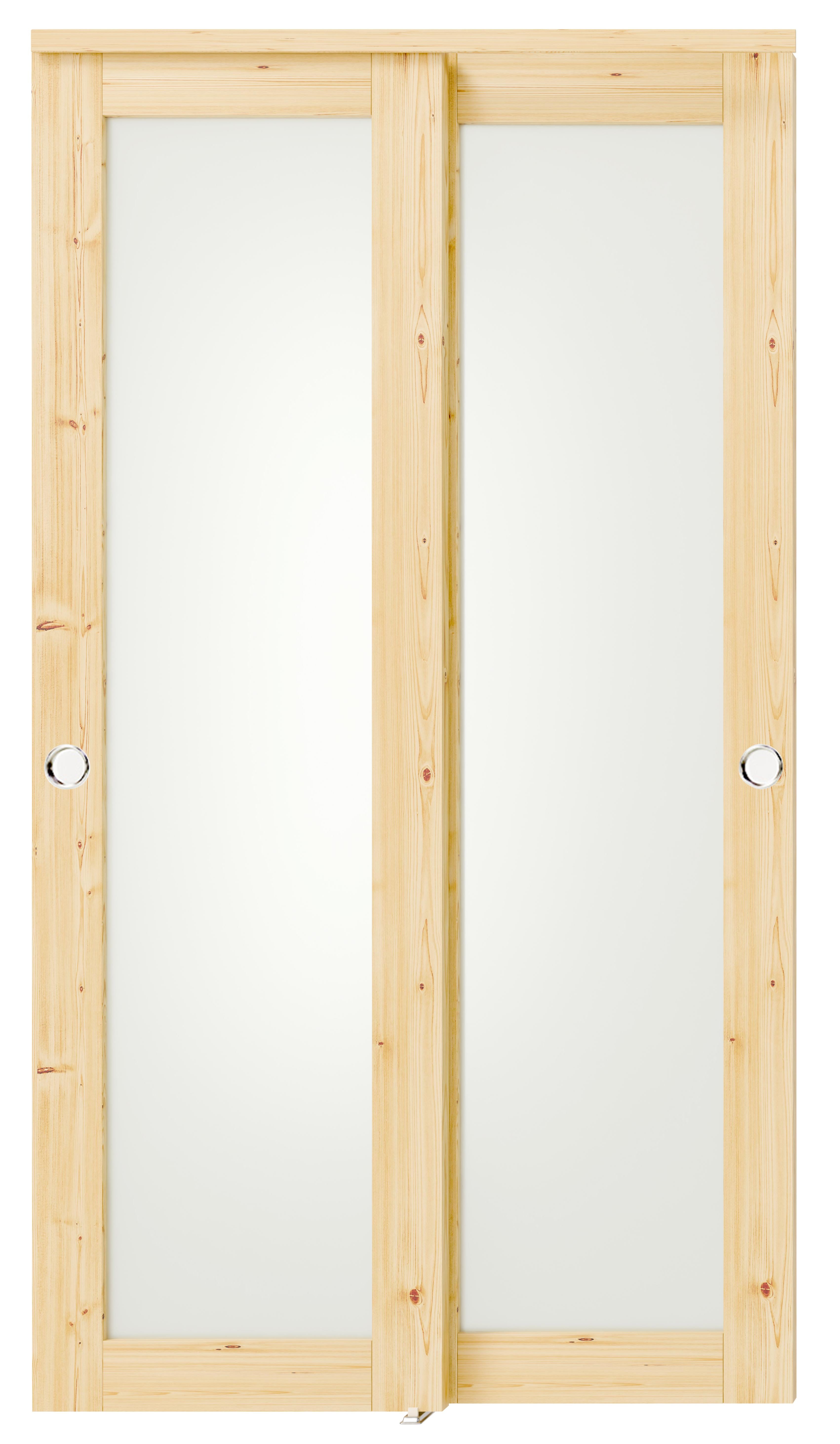 TENONER Pine Wood Color MDF 1-Lite Frosted Glass Single/Double Sliding Closet Door for Bedroom, Closet, and Living room - Easy Assembly, Privacy Enhancing with Hardware Track Kit & Floor Guide