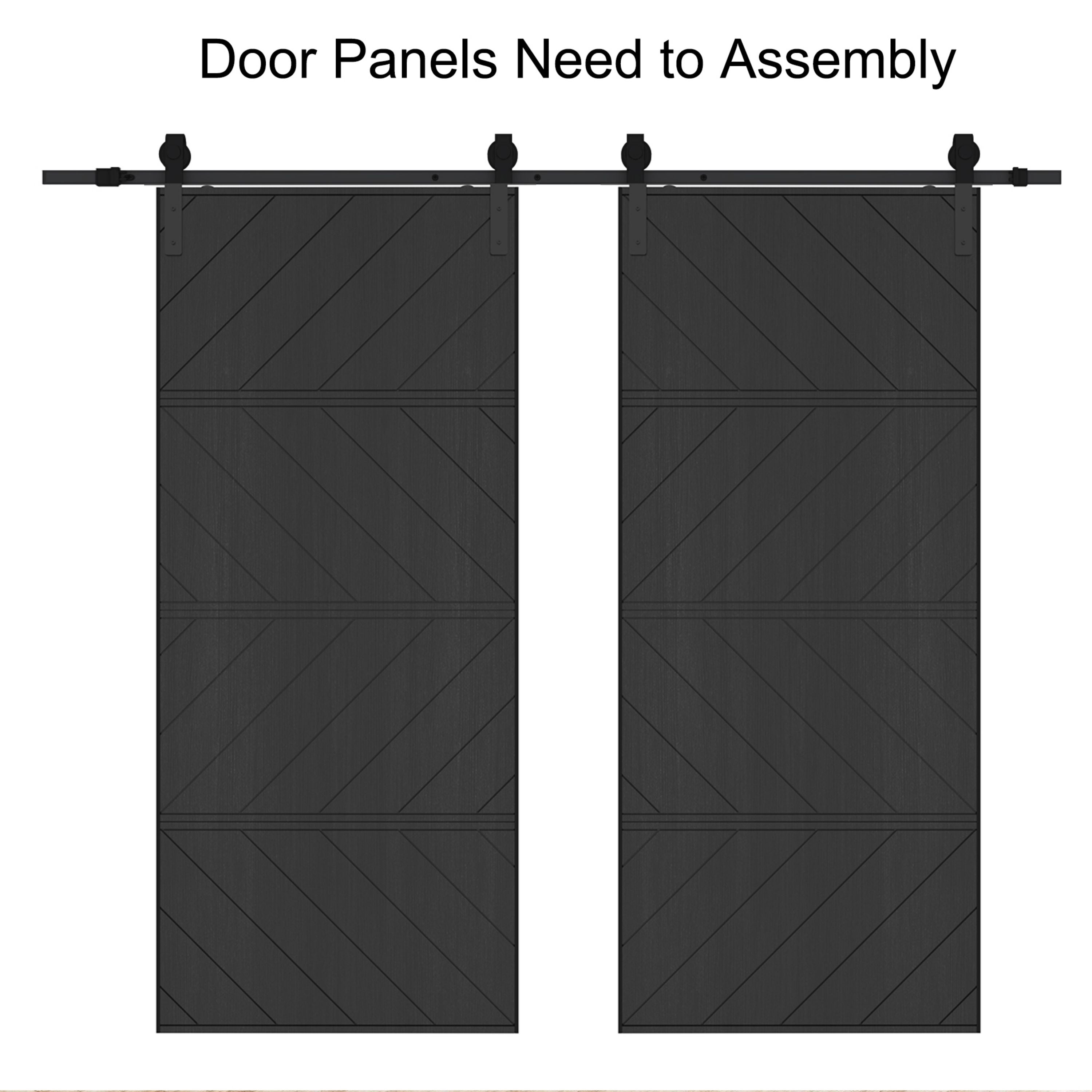 TENONER Black Diagonal Stripes MDF 4 Panel Single/Double Sliding Barn Door for Living Rooms, Bedrooms, Laundry – Waterproof, Privacy Protection with Barn Door Hardware Kits