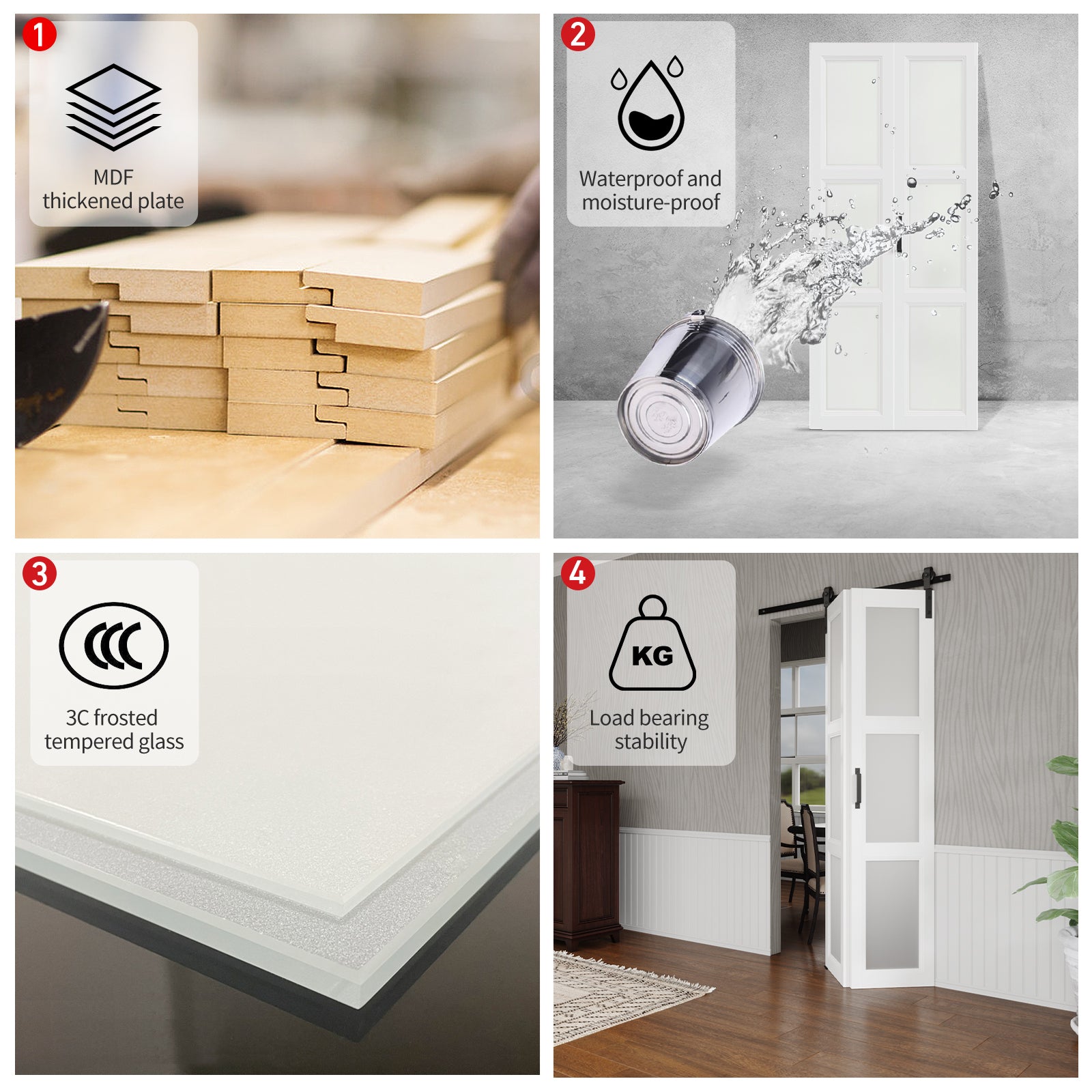 TENONER White MDF K-Shaped Bi-Fold Sliding Barn Door for Closet, Pantry, Laundry Room - Space-Saving and Smooth Operation with Hardware Kits