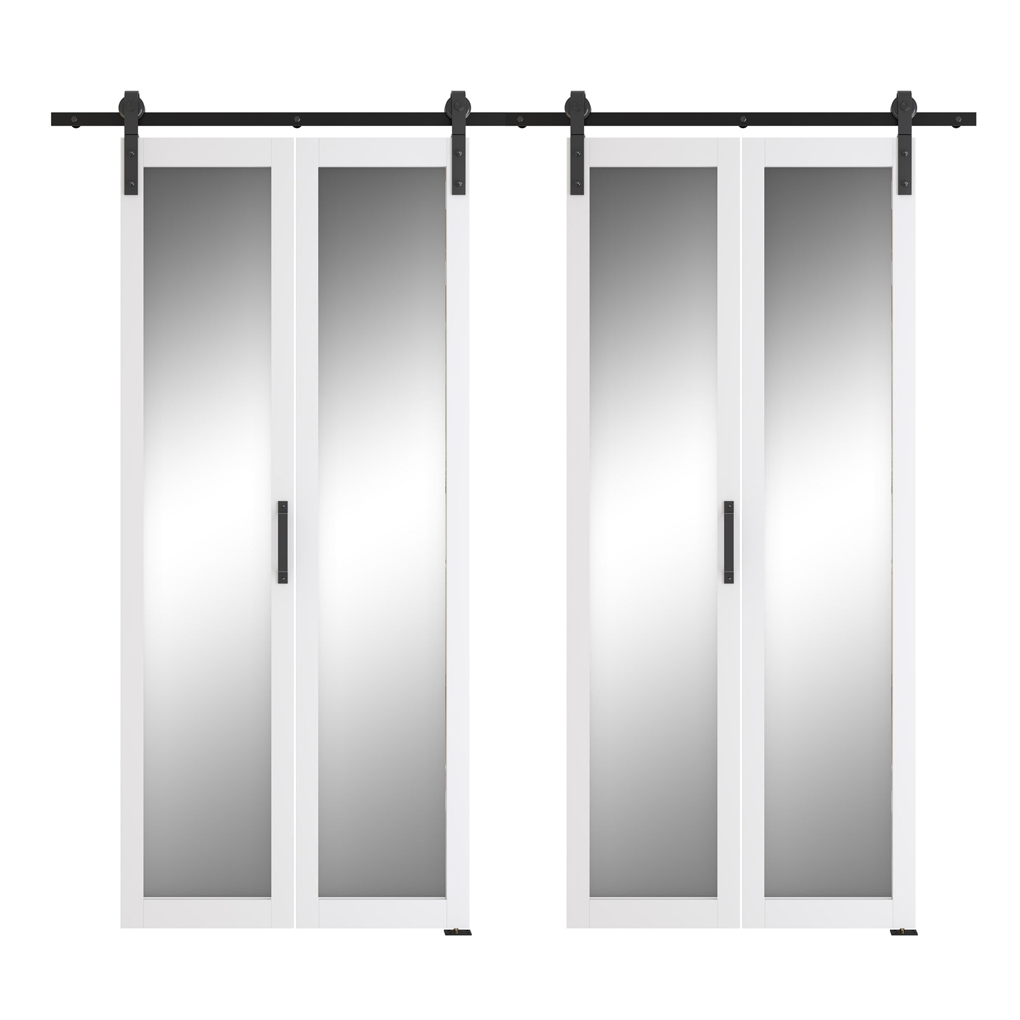 TENONER White MDF 1-Lite Mirrored Glass Bi-Fold Sliding Barn Door for Closet, Bedroom - Space-Saving and Brightening Effect with Hardware Kits