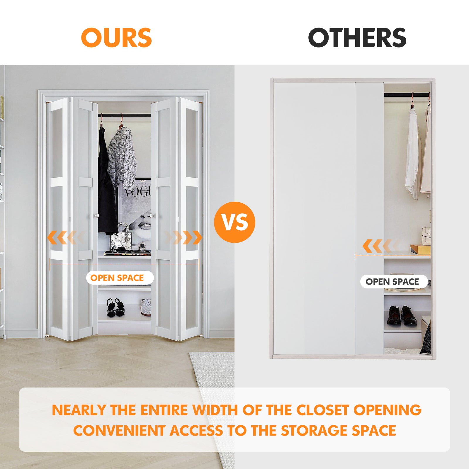 TENONER White MDF 1-Lite Mirrored Glass Bi-Fold Interior Door for Closet, Bedroom, Laundry Room - Brightening Effect, Perfect for Dressing Design with Hardware Kits