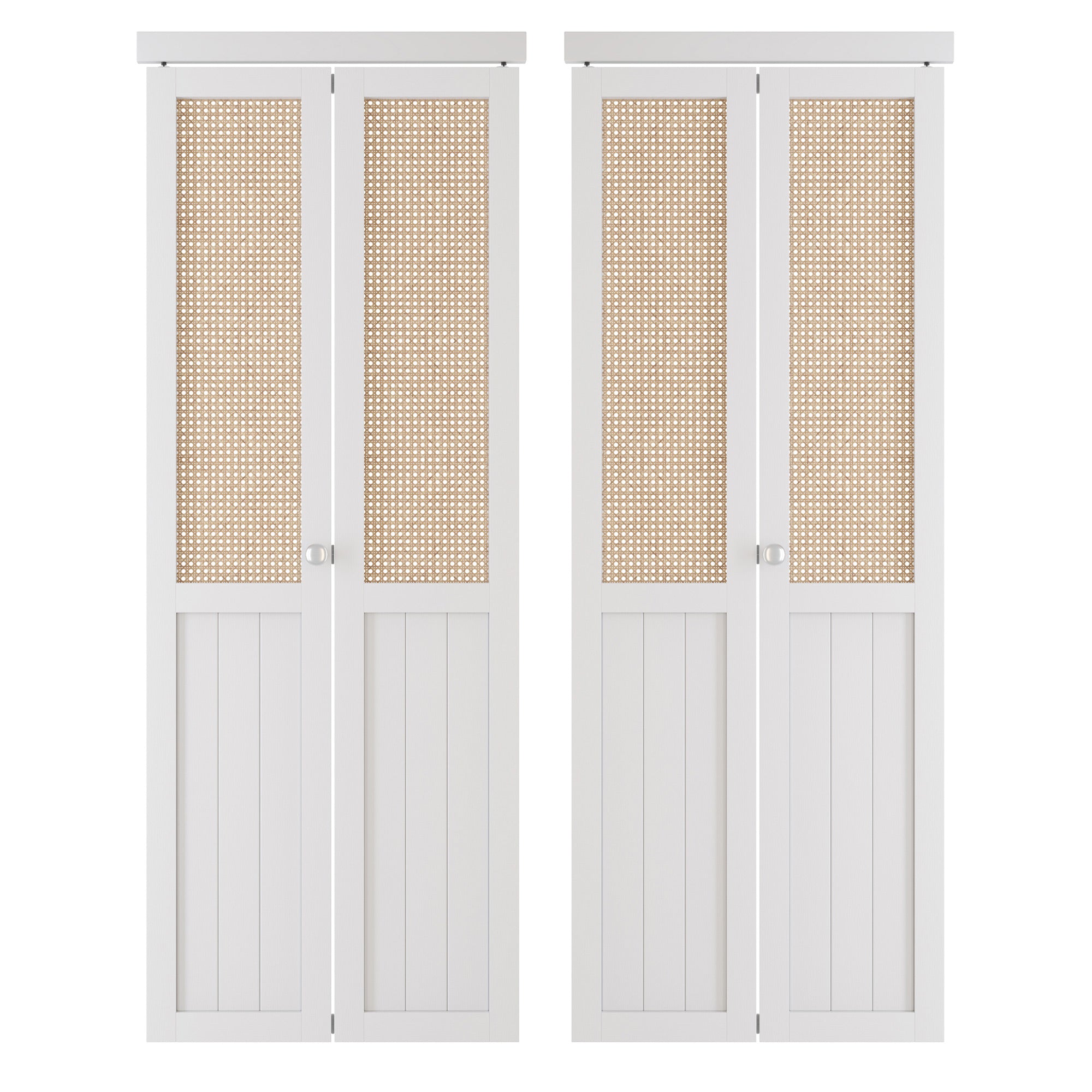 TENONER White MDF Webbing & Wood Bi-Fold Door for Closet, Wardrobe, Bedroom - Space-Saving Design, Excellent Ventilation with Hardware Kits