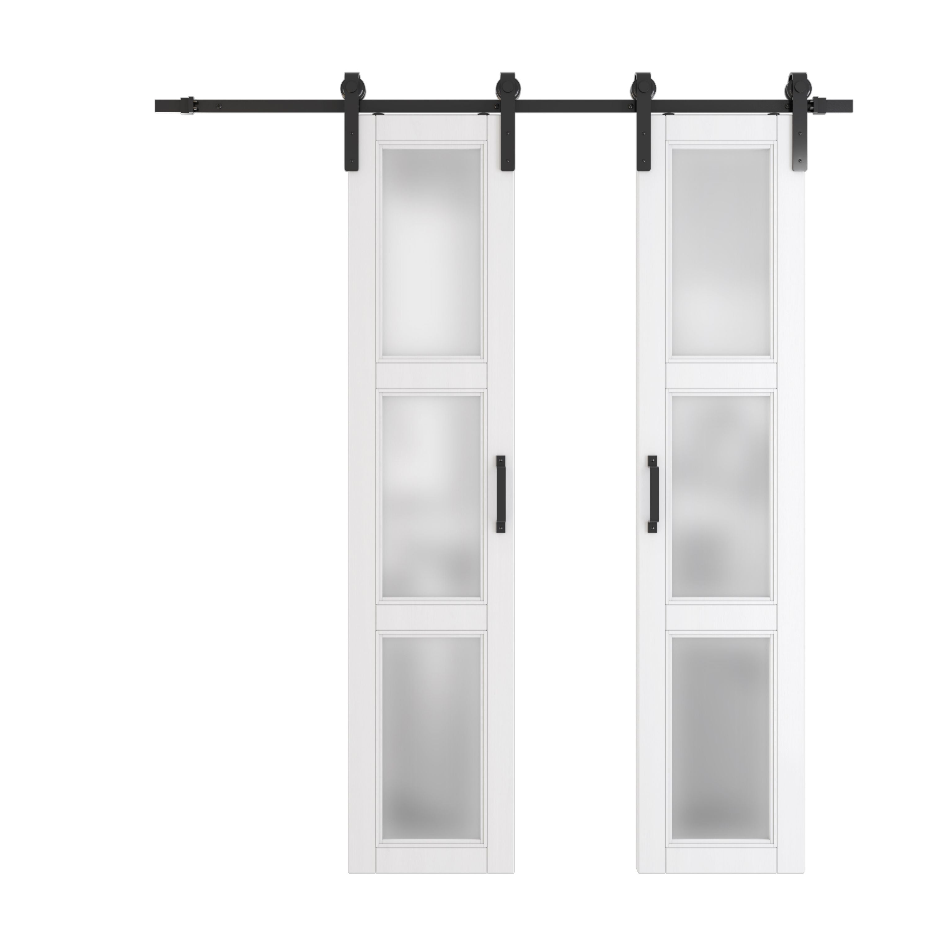 TENONER White MDF 3-Lite Frosted Glass Ribbed Double Sliding Barn Door for Closet, Bedroom, Laundry - Privacy Protection, Easy to Assemble With Barn Door Hardware Kits