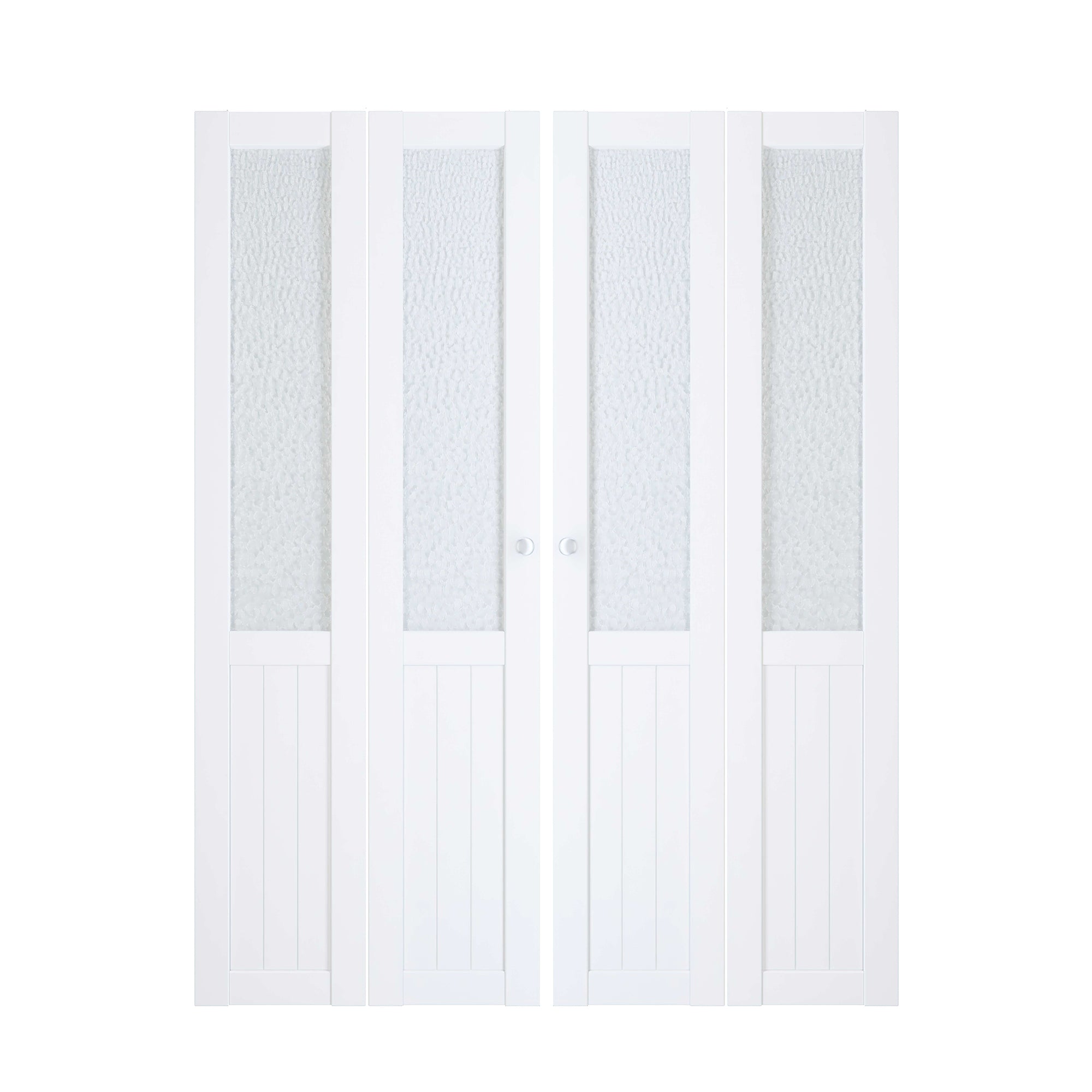 TENONER White MDF 1/2-Lite Hammered Glass Bi-Fold Door for Closet, Laundry Room, Bedroom - Water-Resistant and Space-Saving with Hardware Kits
