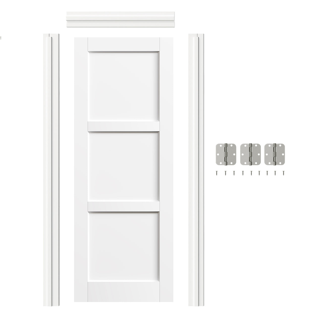 TENONER White MDF 3-Panel Solid Manufactured Wood Interior Prehung Door – Easy to Install, Moisture-Resistant Finish, with Door Jamb and Hardware Kit