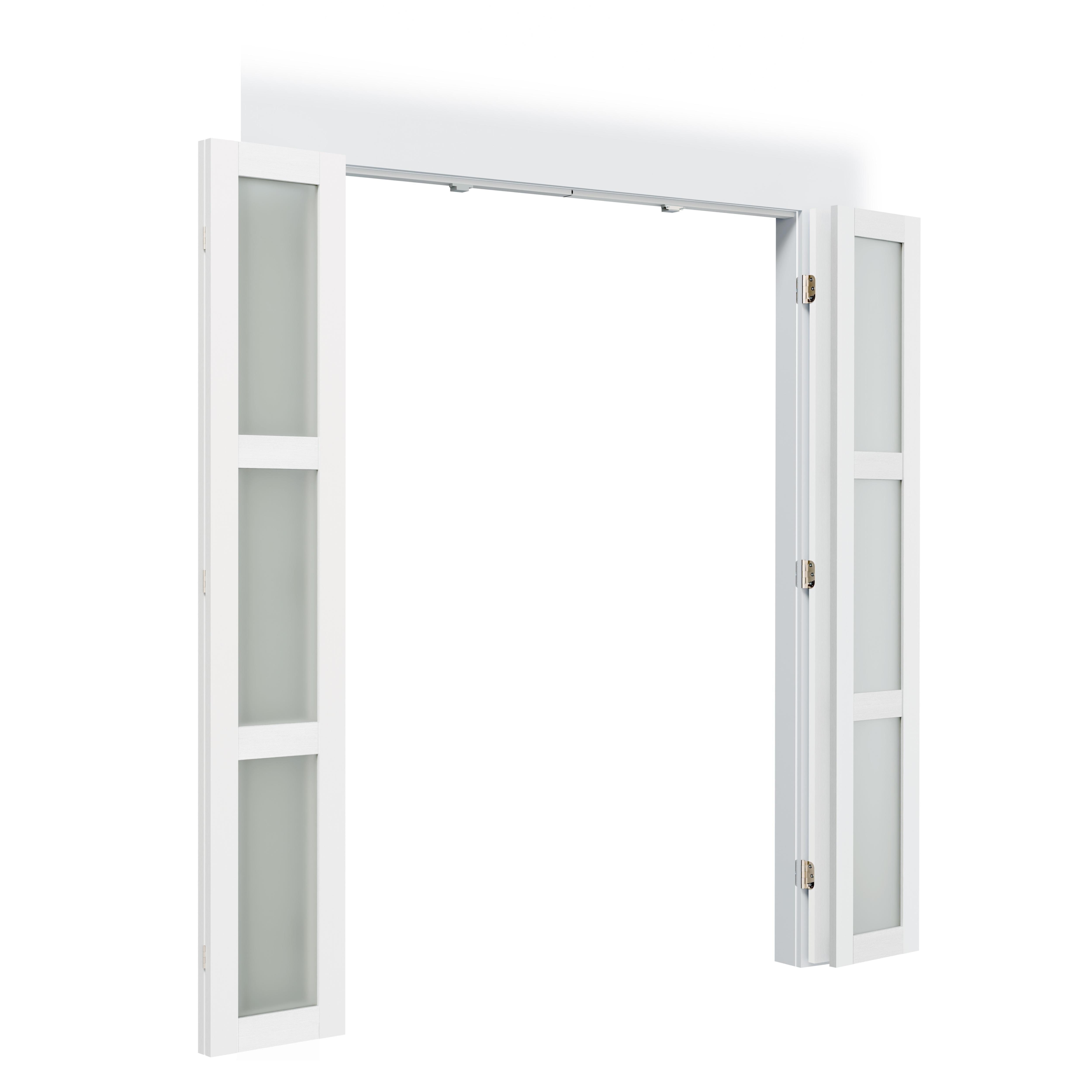 TENONER White MDF 3-Lite Frosted Glass 180-Bi-Fold Door for Closet, Laundry Room, Bathroom - Privacy Protection and Space-Saving with Hardware Kits