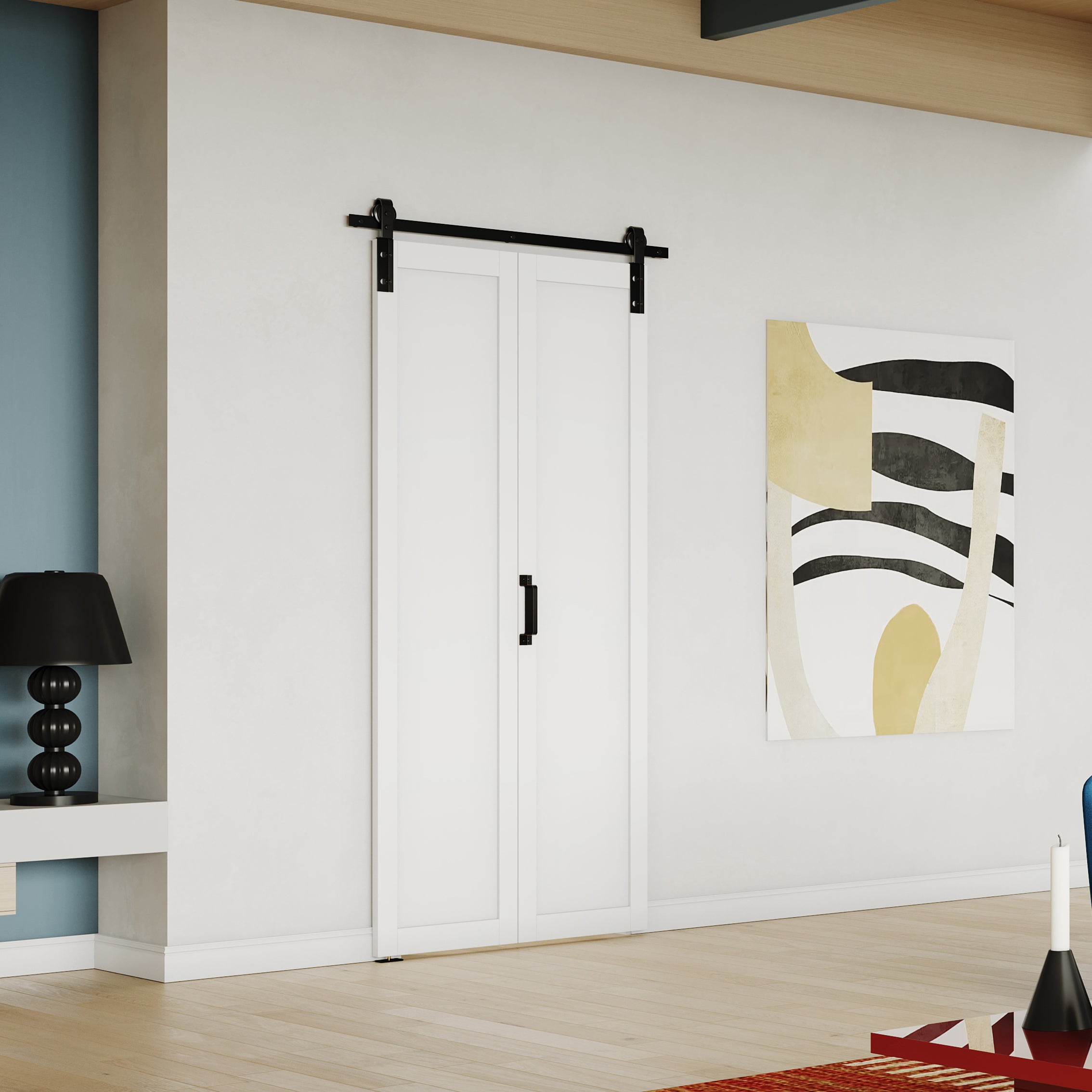 TENONER White MDF 1-Panel Bi-Fold Sliding Barn Door for Closet, Bedroom - Space-Saving and Easy to install with Hardware Kits