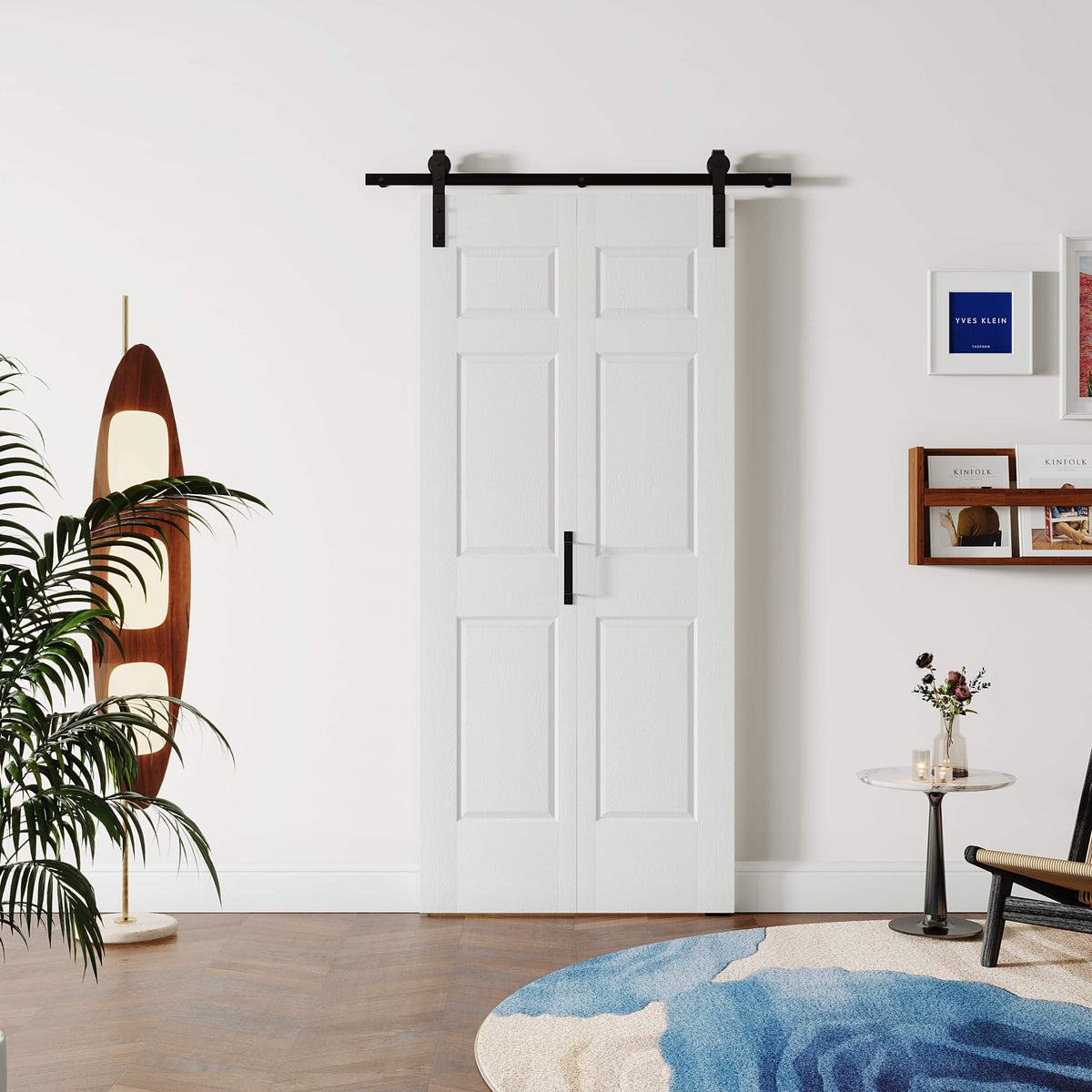 TENONER White MDF 6 Panel Bi-Fold Sliding Barn Door for Closet, Pantry