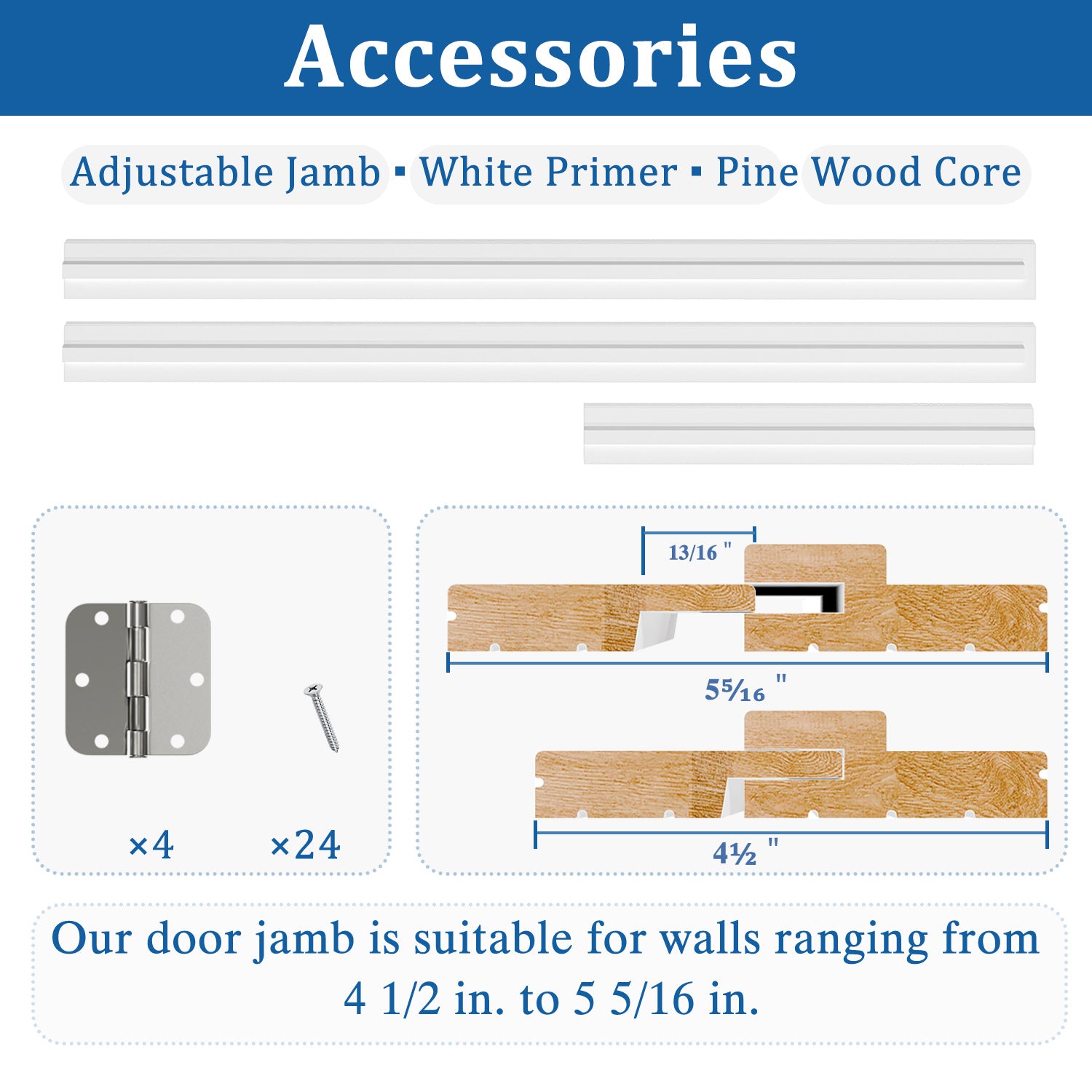 TENONER White Solid Wood Primed Pre-Hung Door Jamb Frame Kit for Interior and Exterior Doors - DIY Adjustable Jamb, Easy Installation
