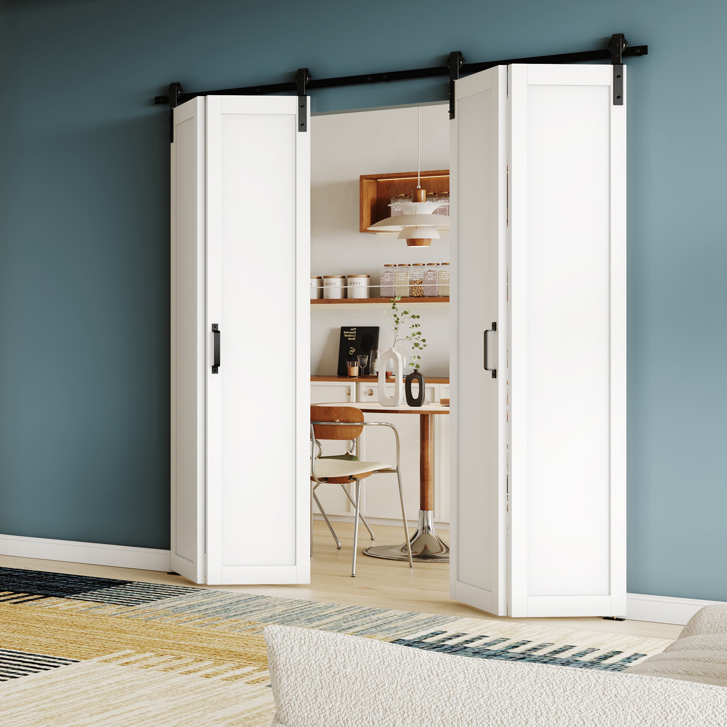 TENONER White MDF 1-Panel Bi-Fold Sliding Barn Door for Closet, Bedroom - Space-Saving and Easy to install with Hardware Kits