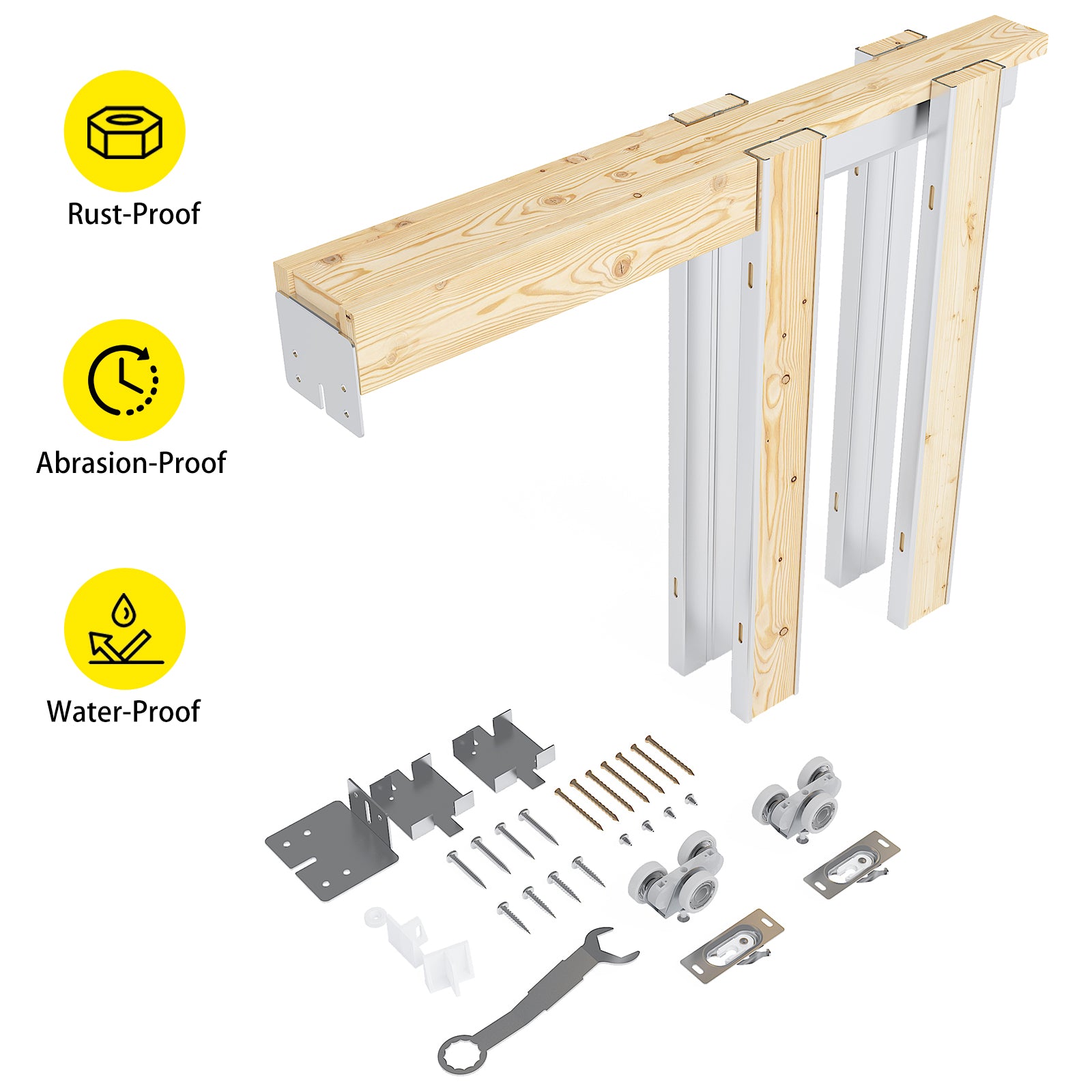 TENONER White MDF 1-Lite Double-Sided Mirror Glass Sliding Pocket Door for Bedroom, Closet, and Hallway - Space-Saving, No Panel Assembly Required with Frame and Hardware Kits
