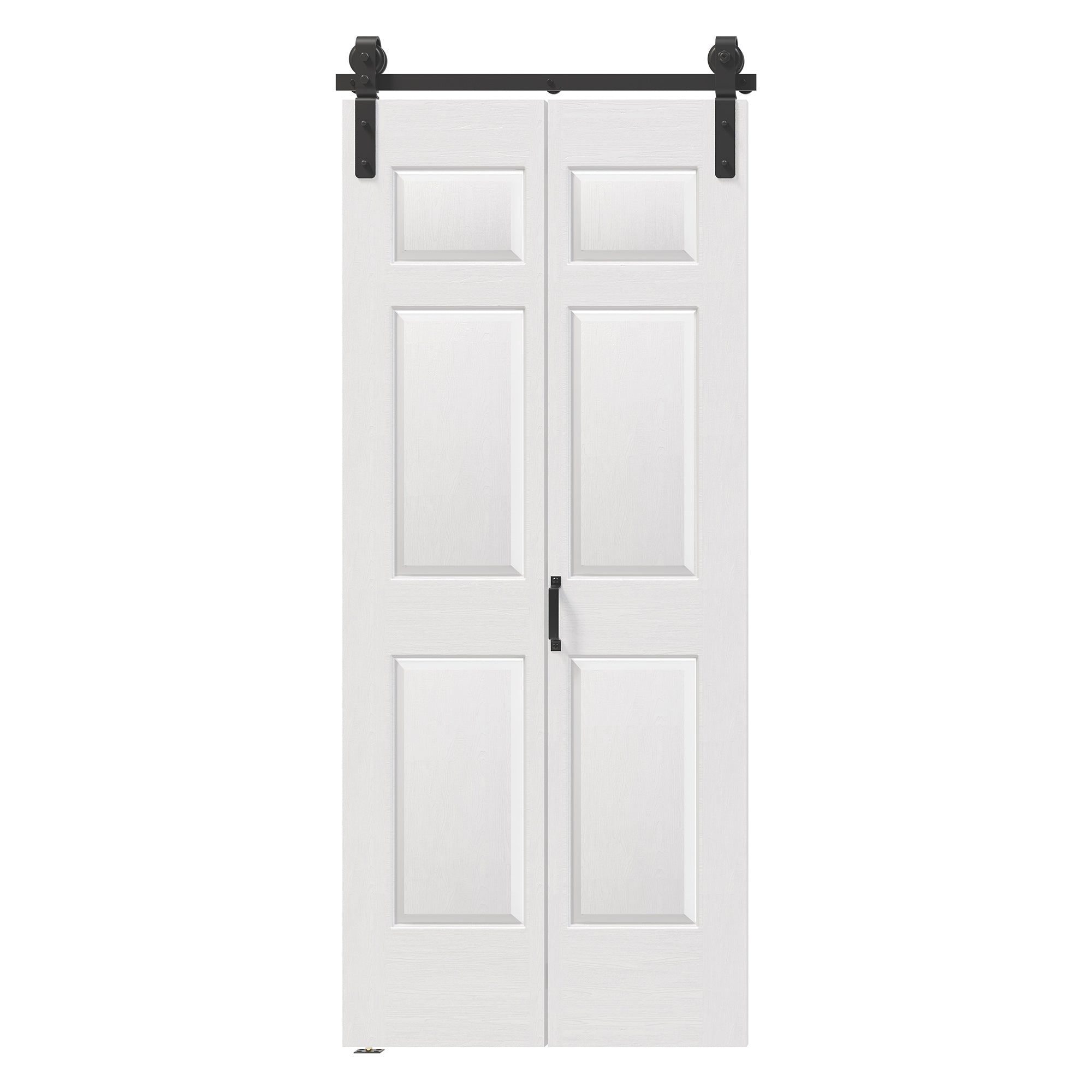 TENONER White MDF 6 Panel Bi-Fold Sliding Barn Door for Closet, Pantry, Bedroom - Finished Door Slab and Space-Saving with Hardware Kits