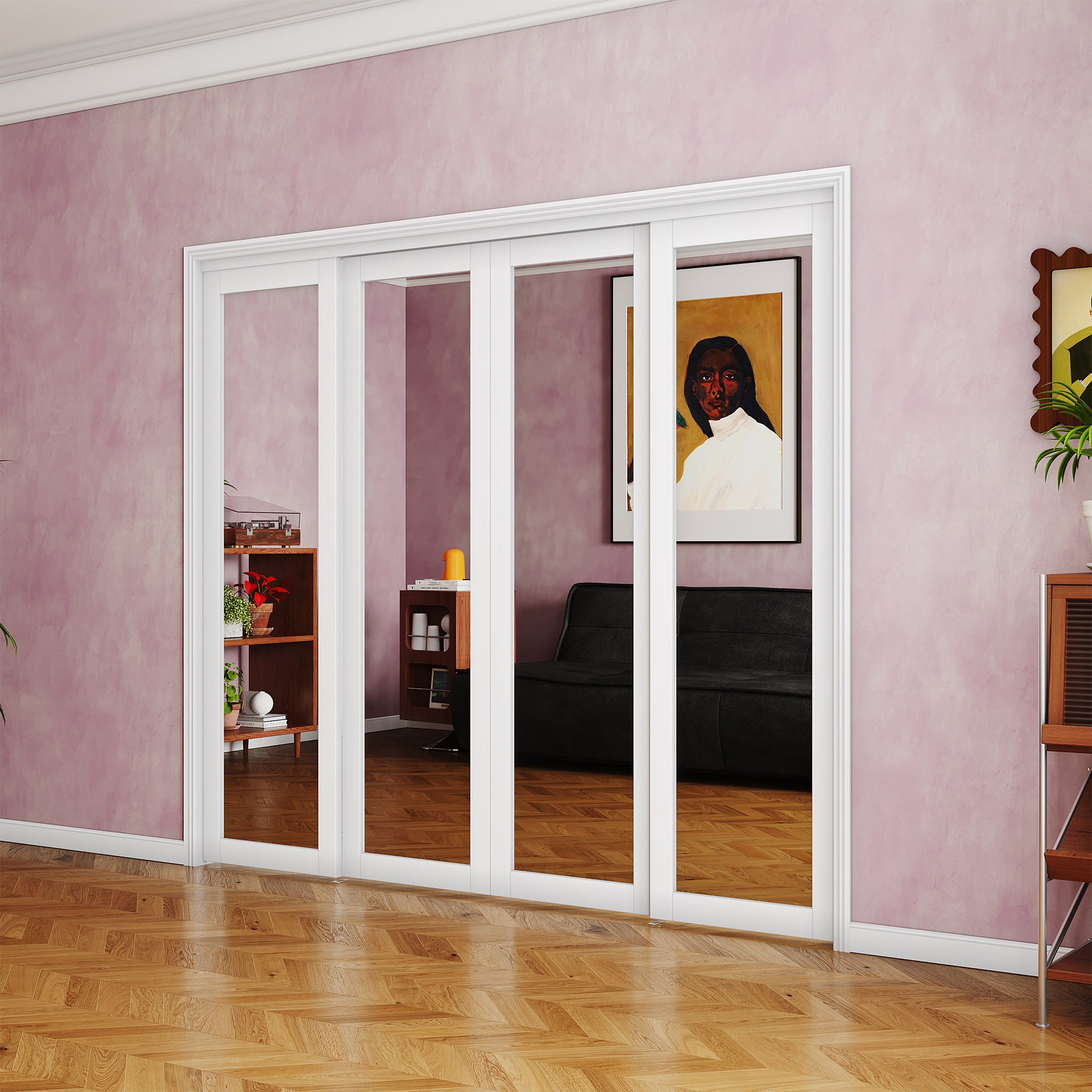 TENONER White MDF 1-Lite Mirror Single/Double Sliding Closet Door for Bedroom, Closet, and Livingroom - Space-Saving , Durable with Hardware Track Kit & Floor Guide