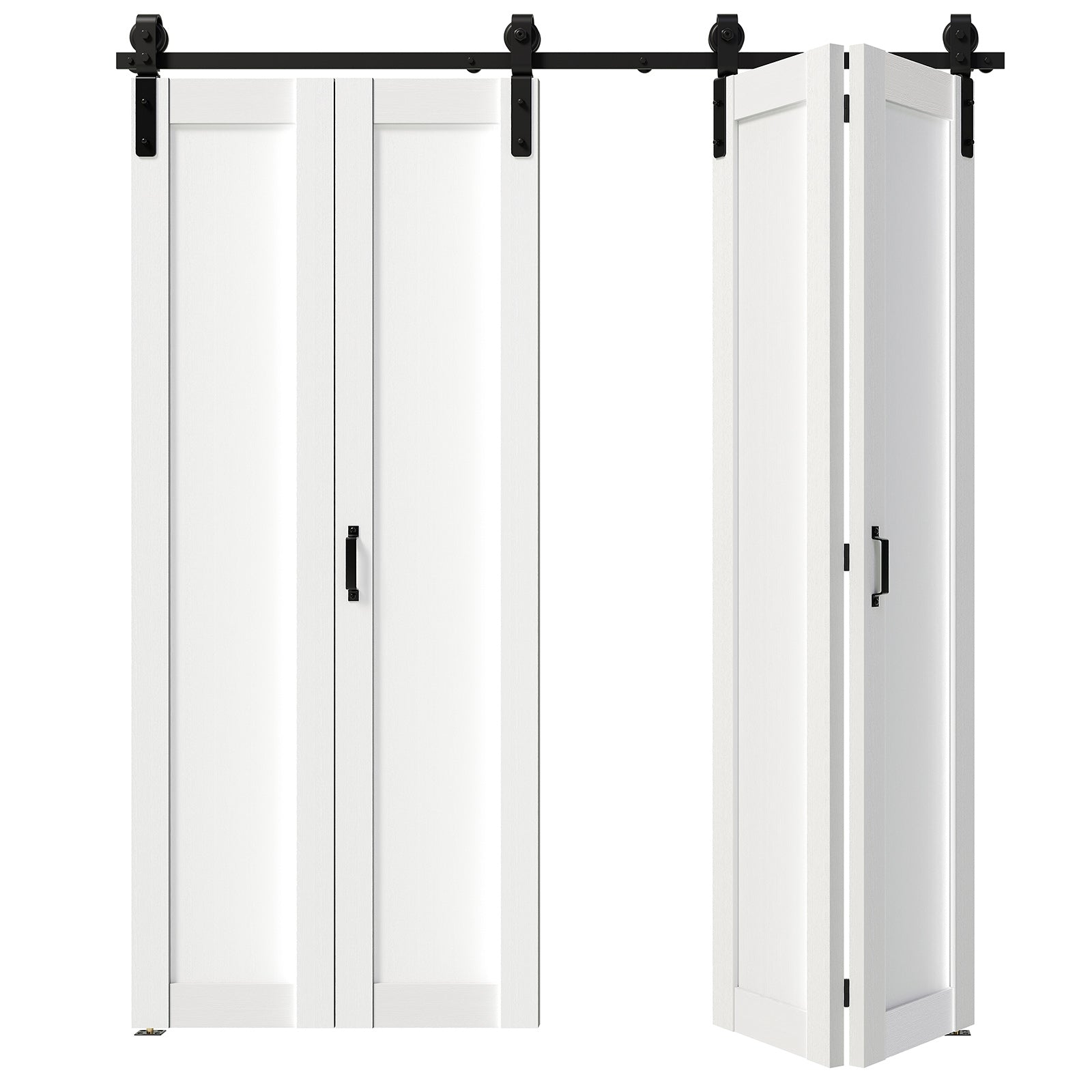TENONER White MDF 1-Panel Bi-Fold Sliding Barn Door for Closet, Bedroom - Space-Saving and Easy to install with Hardware Kits