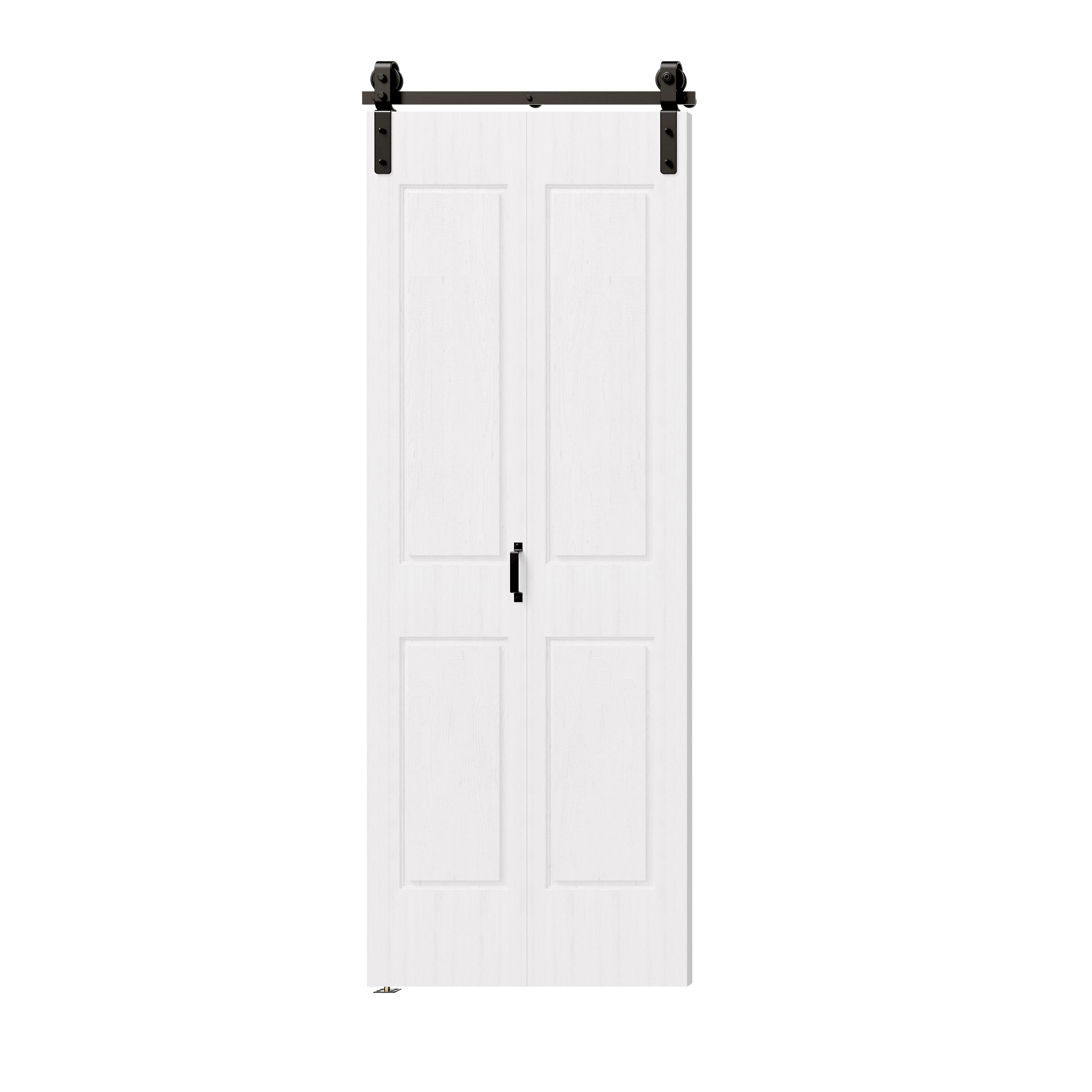 TENONER White MDF 4-Panel Bi-Fold Hollow Molded Sliding Barn Door for Closet, Pantry, Bedroom - Finished Door Slab and Space-Saving with Hardware Kits