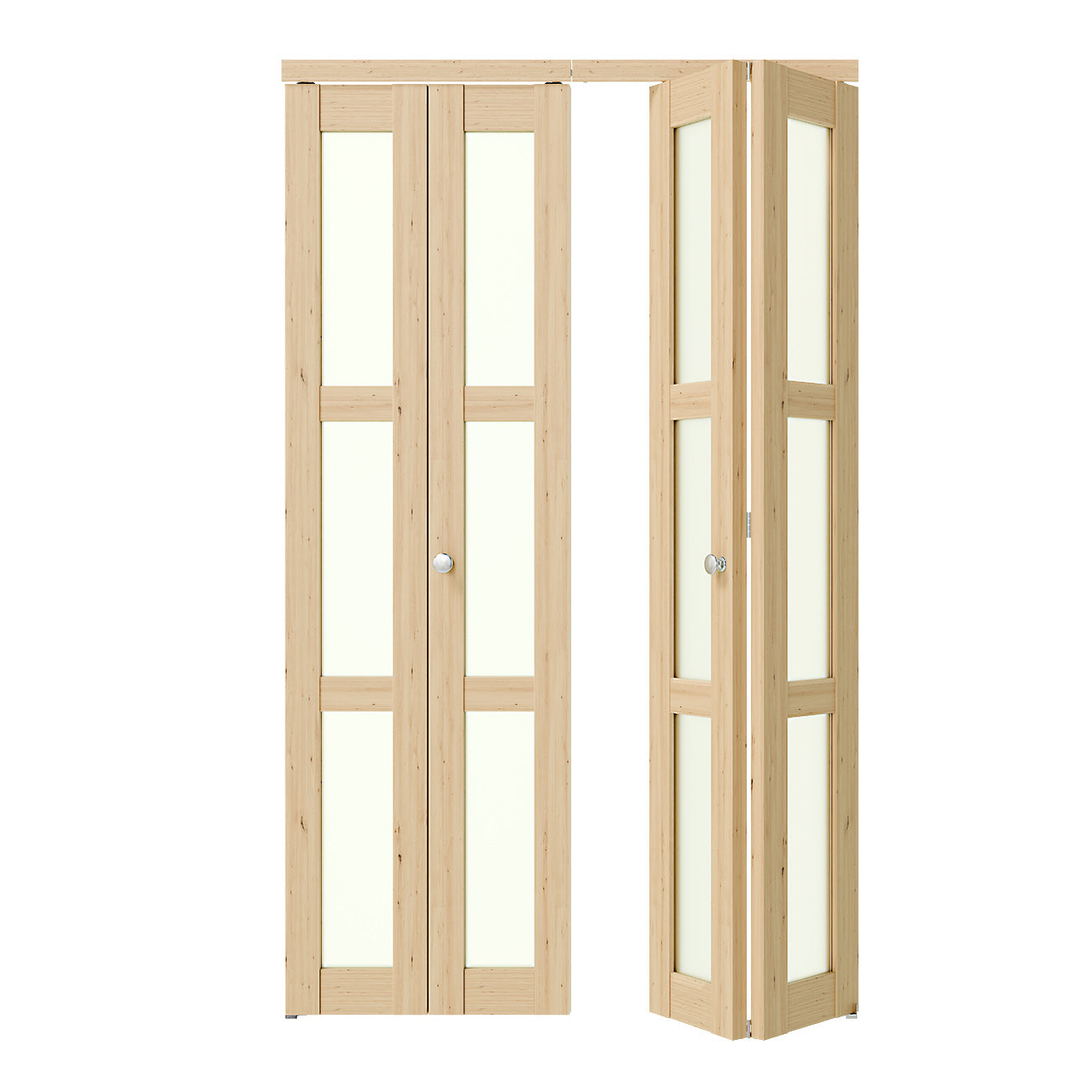 TENONER Pine Color MDF 3-Lite Frosted Glass Bi-Fold Door for Closet, Laundry Room, Bathroom - Privacy Protection and Space-Saving with Hardware Kits